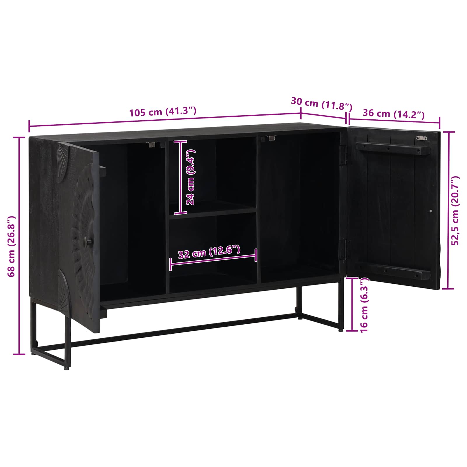 Buffet Noir 105 x 30 x 68 cm - XIOS