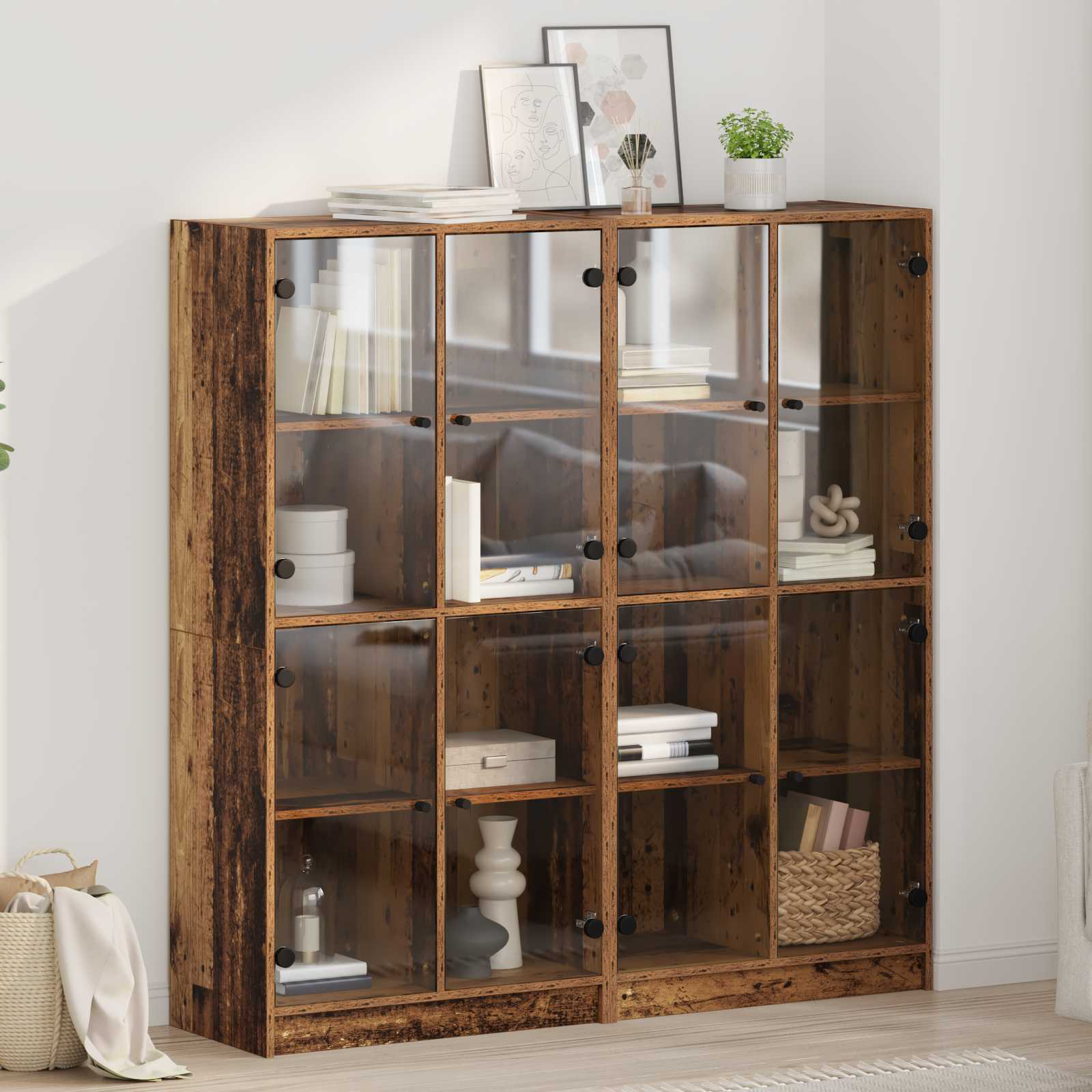 Haut Armoire 2 pcs Bois Ancien 68 x 37 x 142 cm - XIOS
