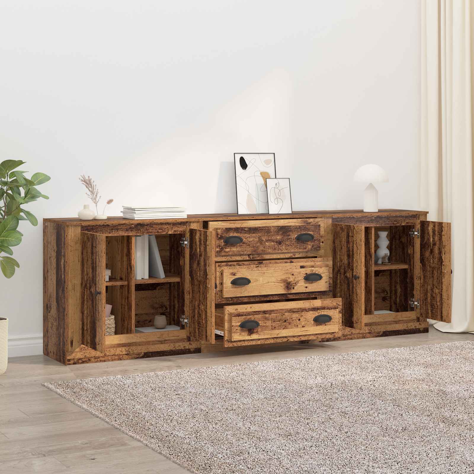 Buffets avec tiroir 3 pcs Bois ancien 210 x 35,5 x 67,5 cm - XIOS