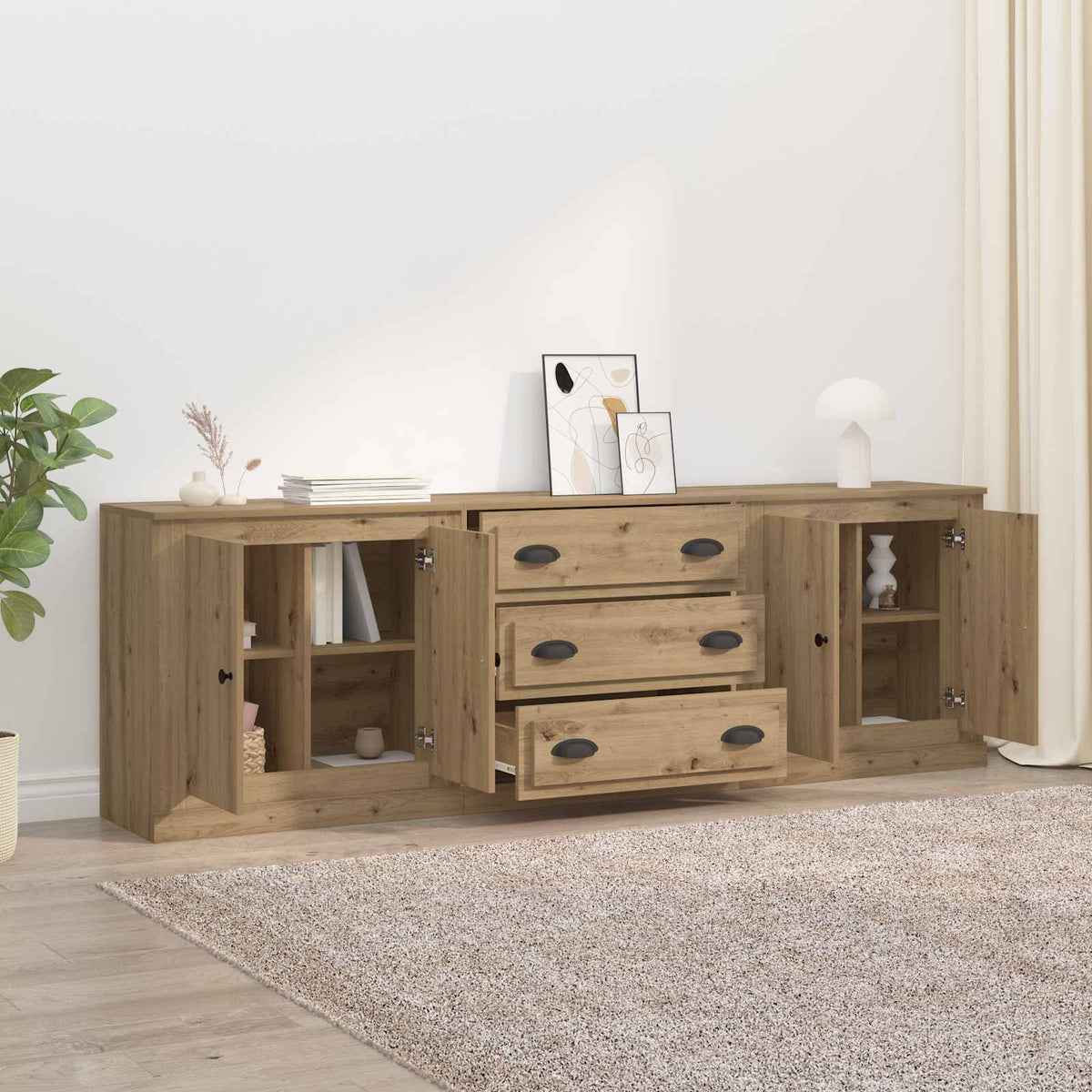 Buffets 3 pc Chêne artisanal 210 x 35,5 x 67,5 cm