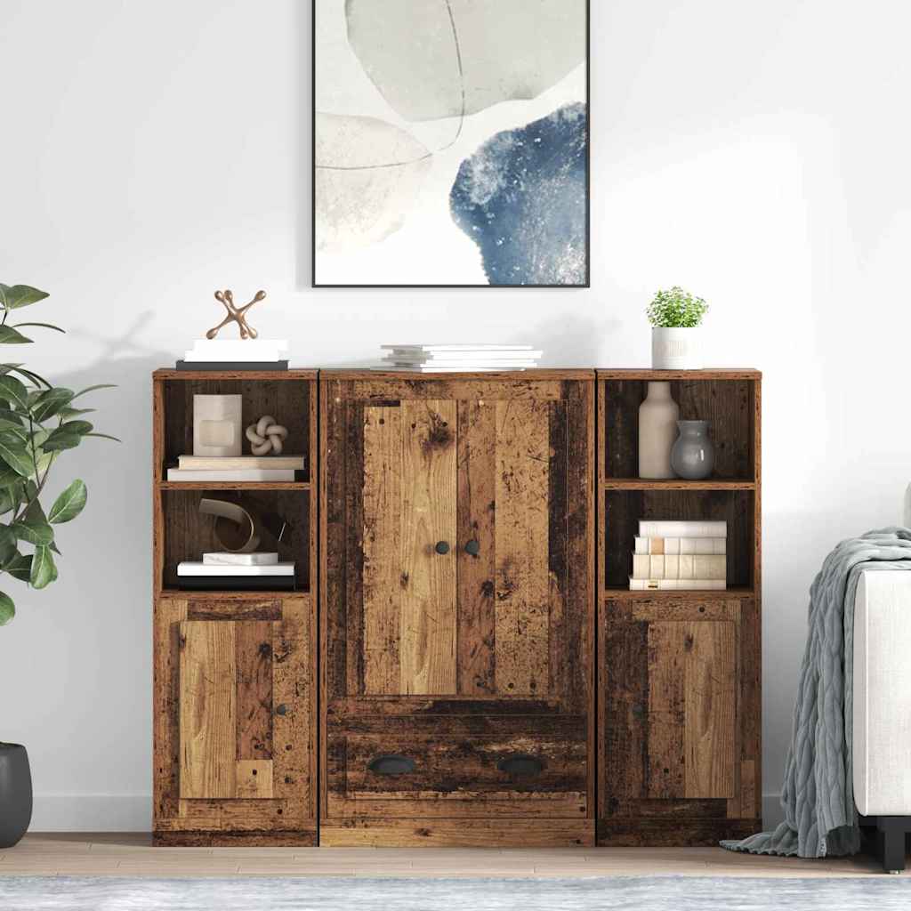 Haut Armoire avec tiroir 3 pcs Bois Ancien Bois d'ingénierie - XIOS