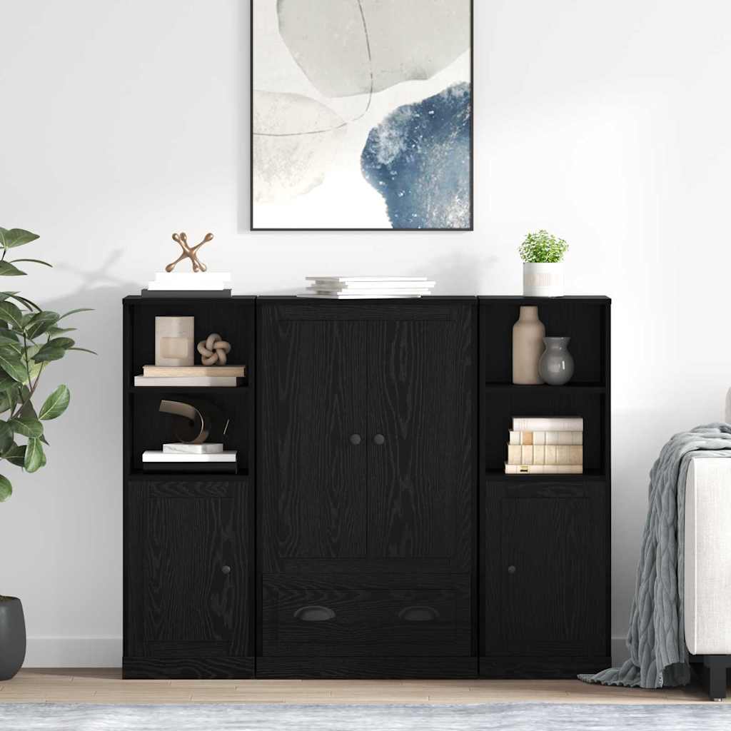 Haut Armoire avec tiroir 3 pcs Chêne noir Bois d'ingénierie - XIOS
