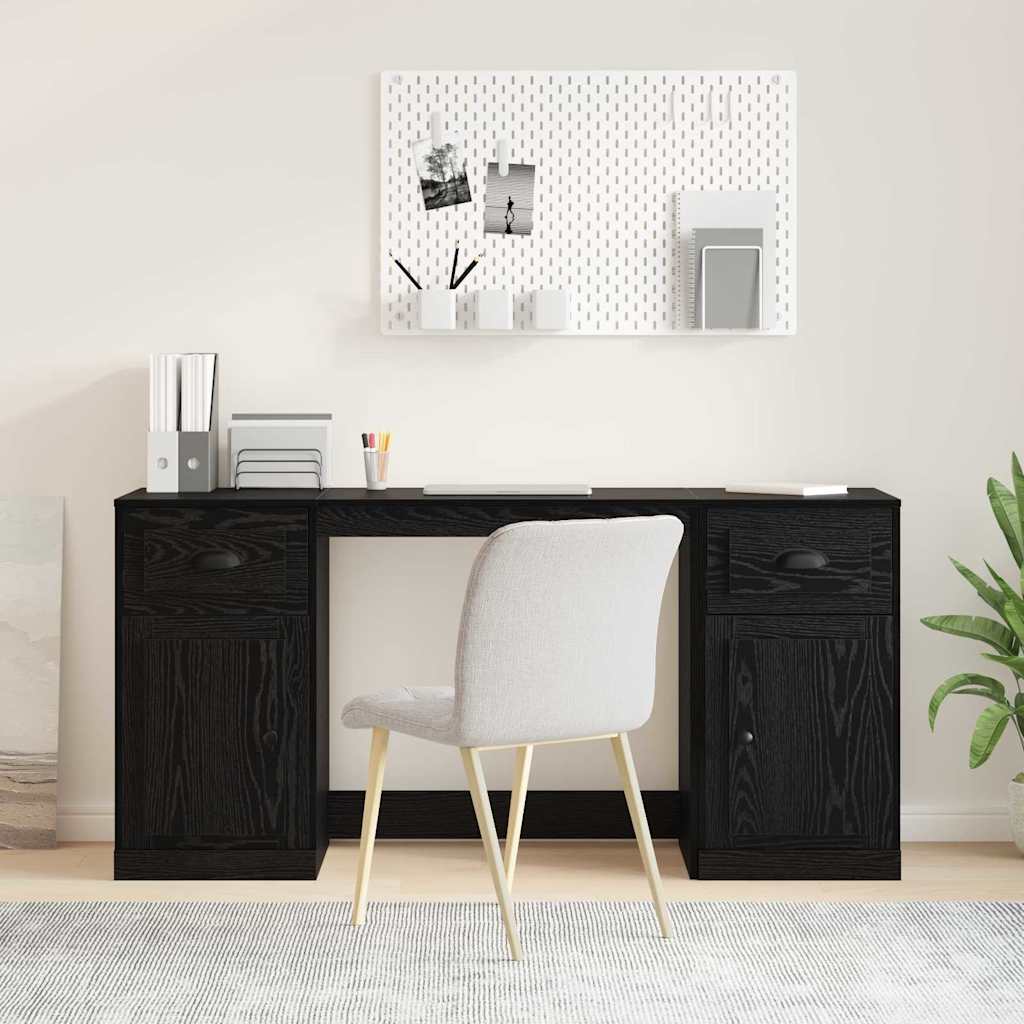 Bureau avec armoire Chêne noir Bois d'ingénierie