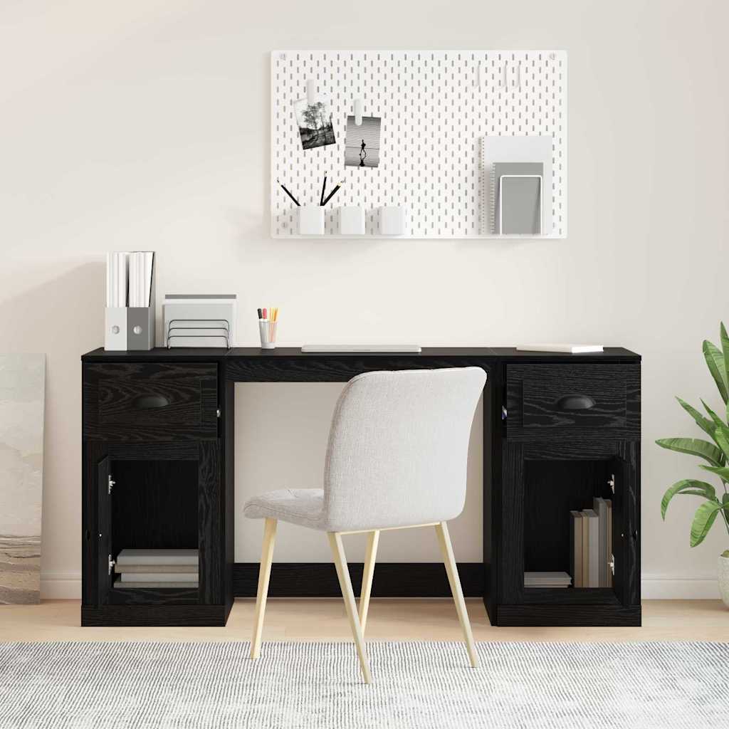Bureau avec armoire Chêne noir Bois d'ingénierie