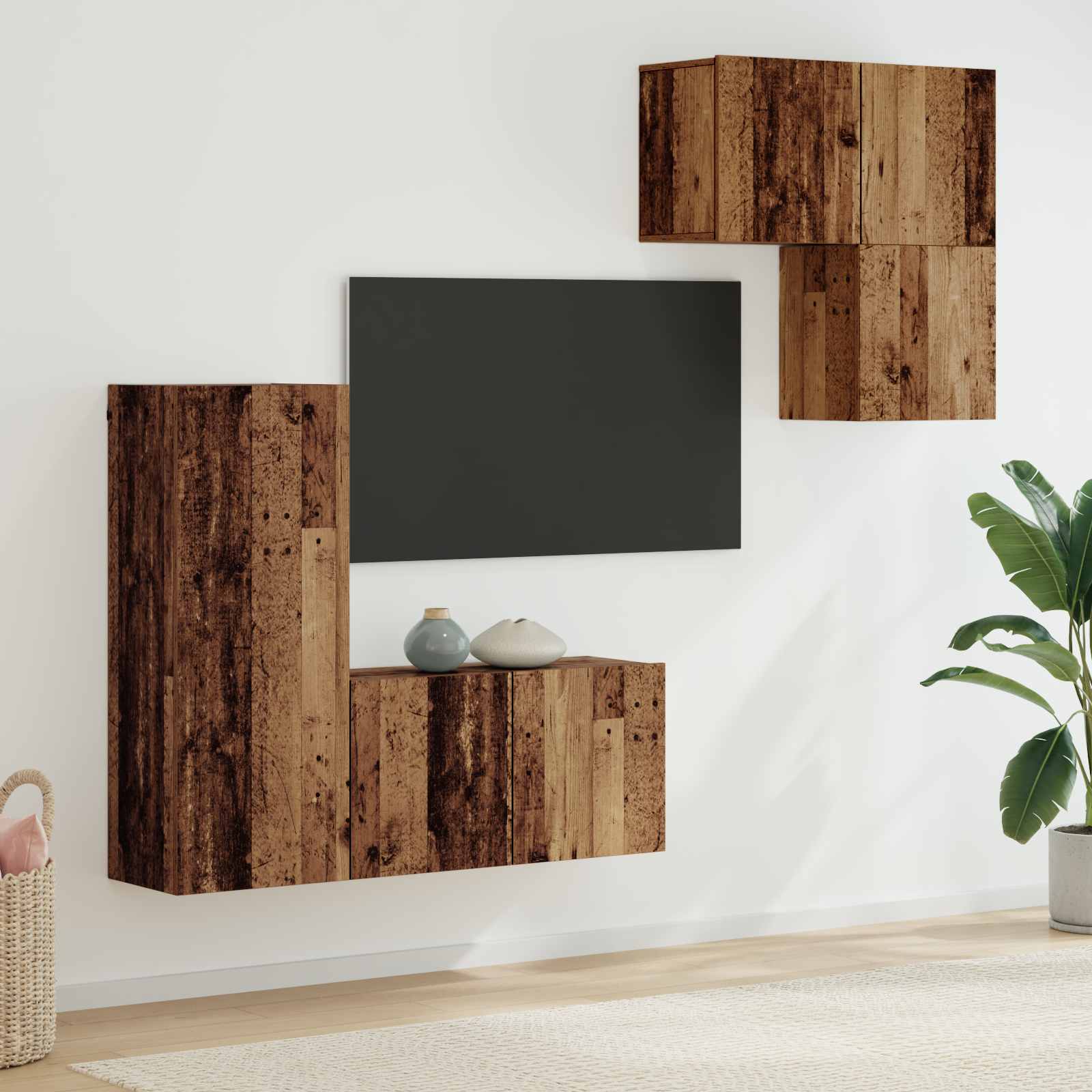 Meuble TV 4 pc Bois Ancien Bois d'ingénierie