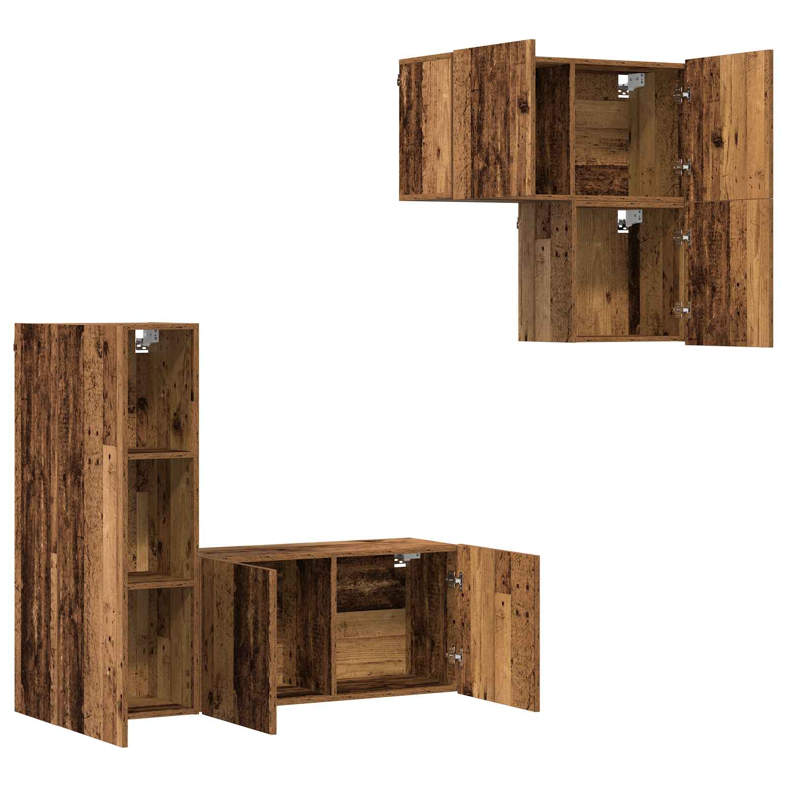 Meuble TV 4 pc Bois Ancien Bois d'ingénierie