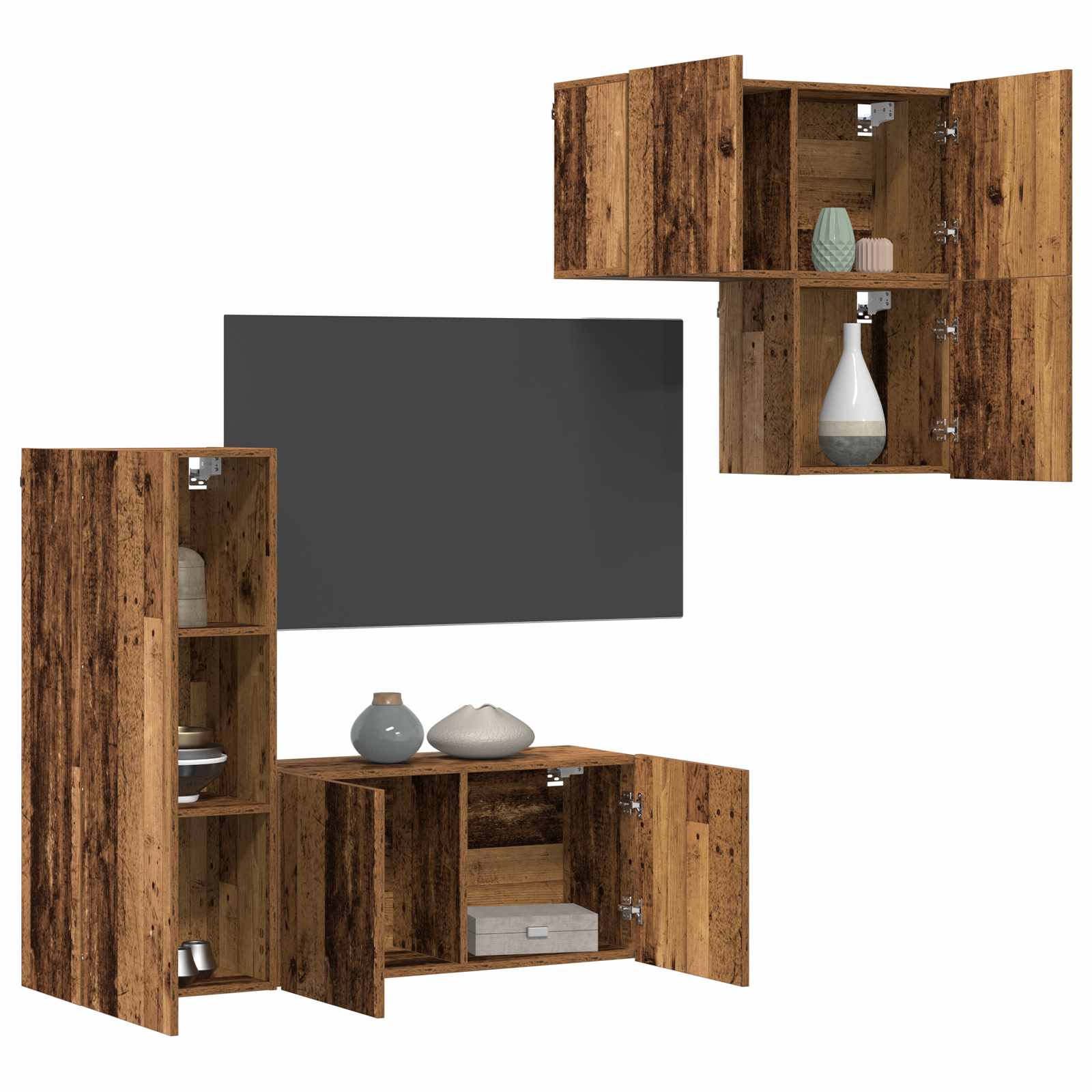Meuble TV 4 pc Bois Ancien Bois d'ingénierie
