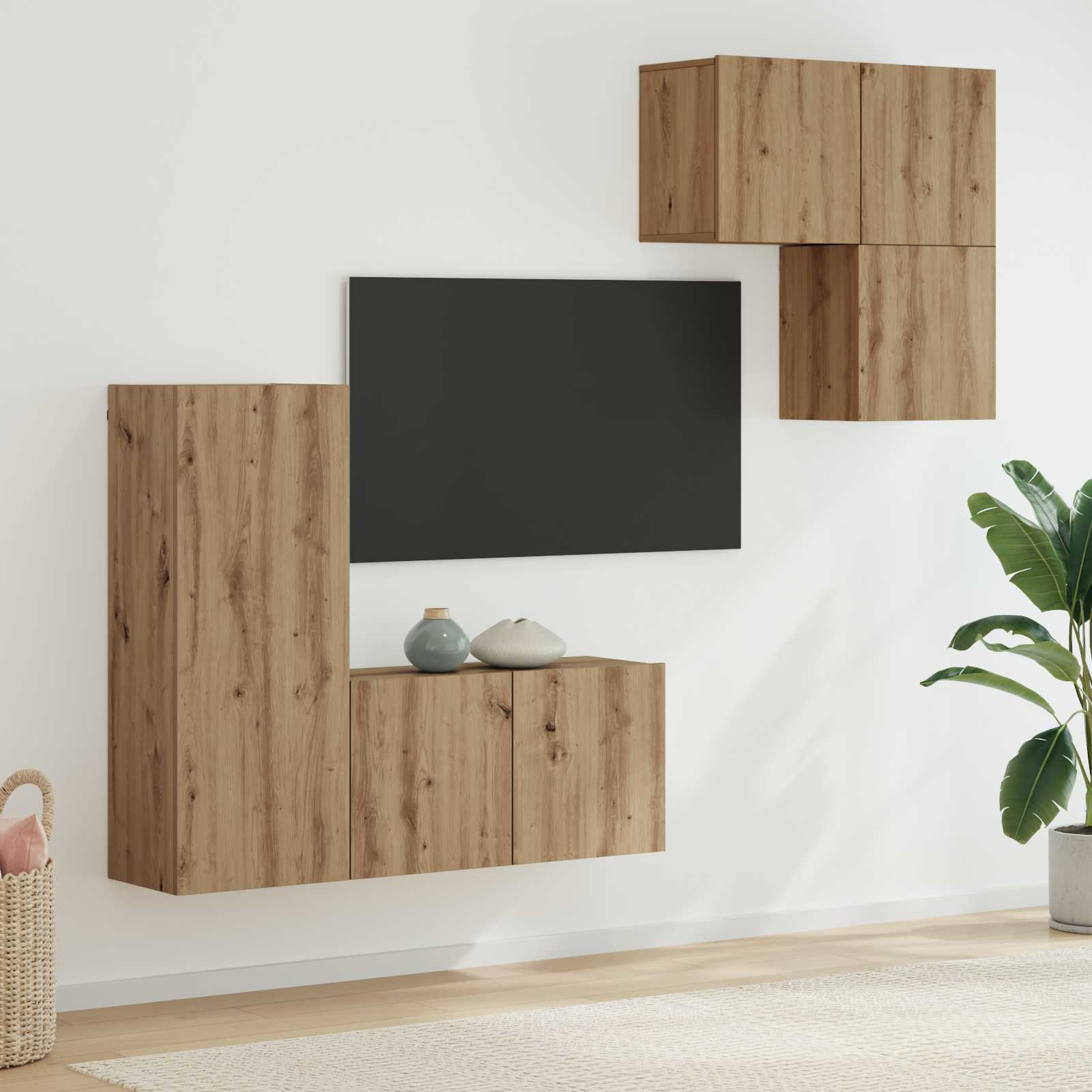 Meuble TV 4 pc Chêne artisanal Bois d'ingénierie