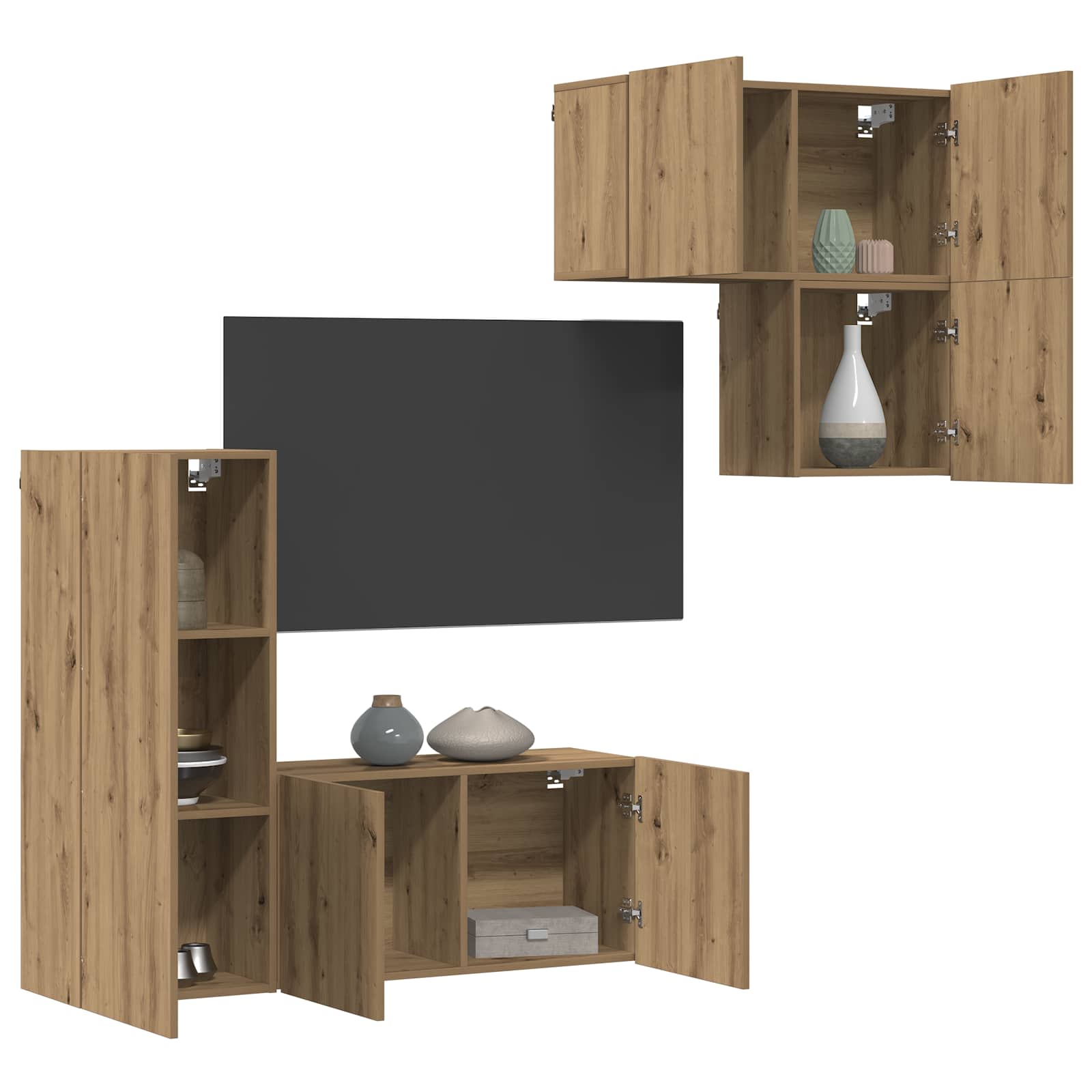 Meuble TV 4 pc Chêne artisanal Bois d'ingénierie