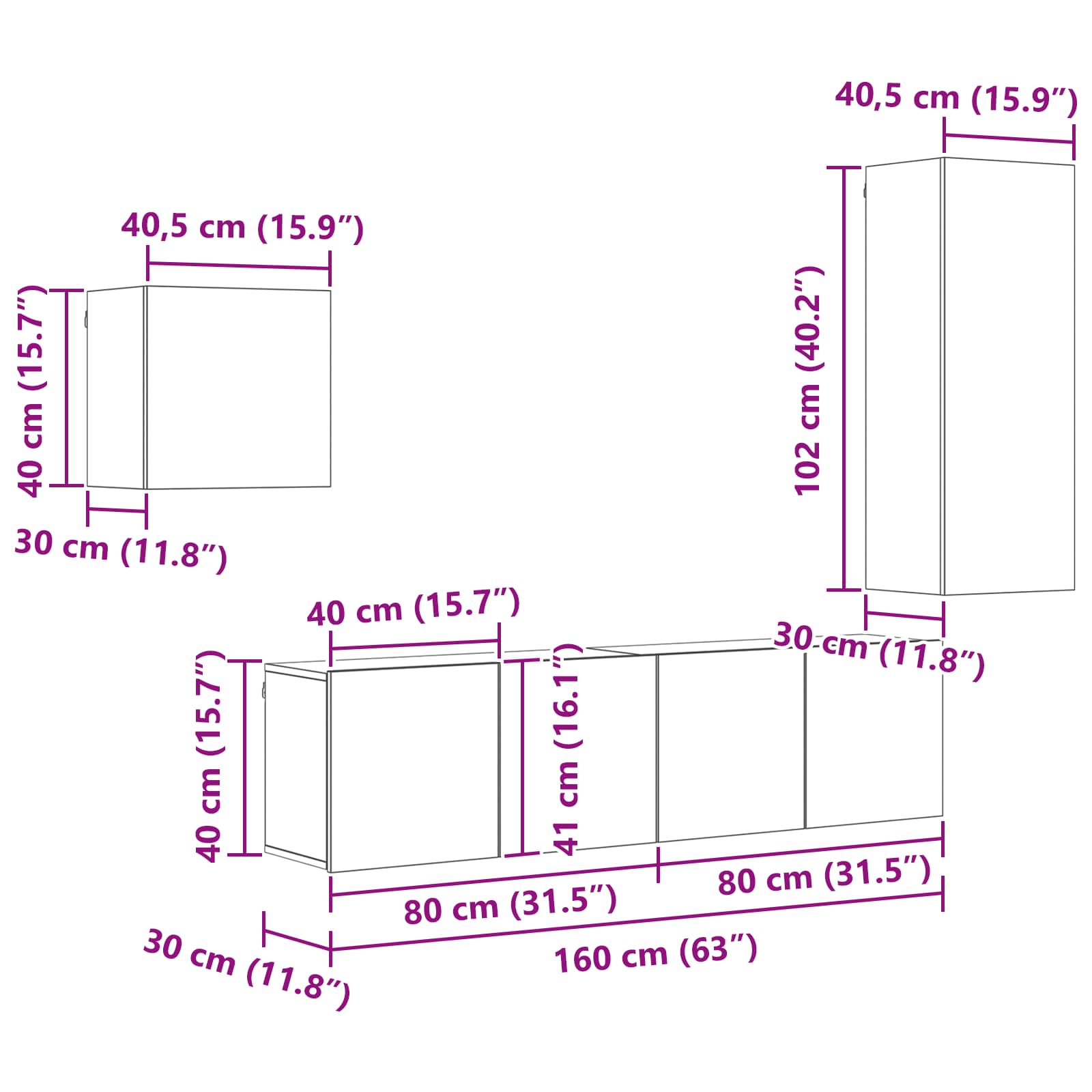 Meuble TV Montage mural 4 pcs Chêne artisanal Bois d'ingénierie - XIOS