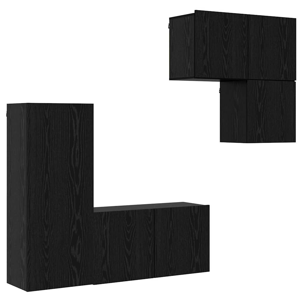 Unité murale de TV 4 pcs Chêne noir Bois d'ingénierie - XIOS