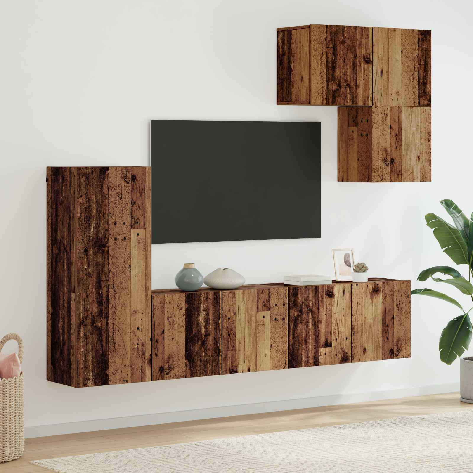 Unité murale de TV 5 pc Bois Ancien Bois d'ingénierie