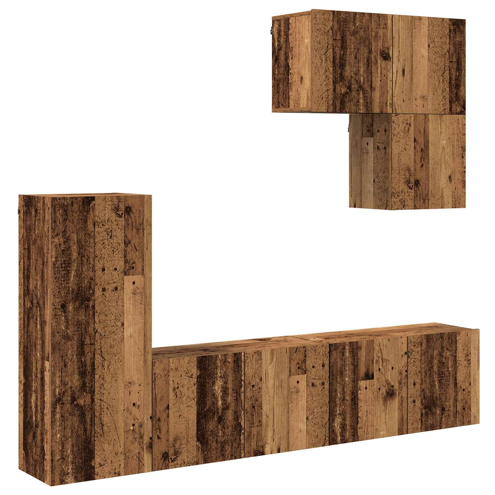 Unité murale de TV 5 pc Bois Ancien Bois d'ingénierie