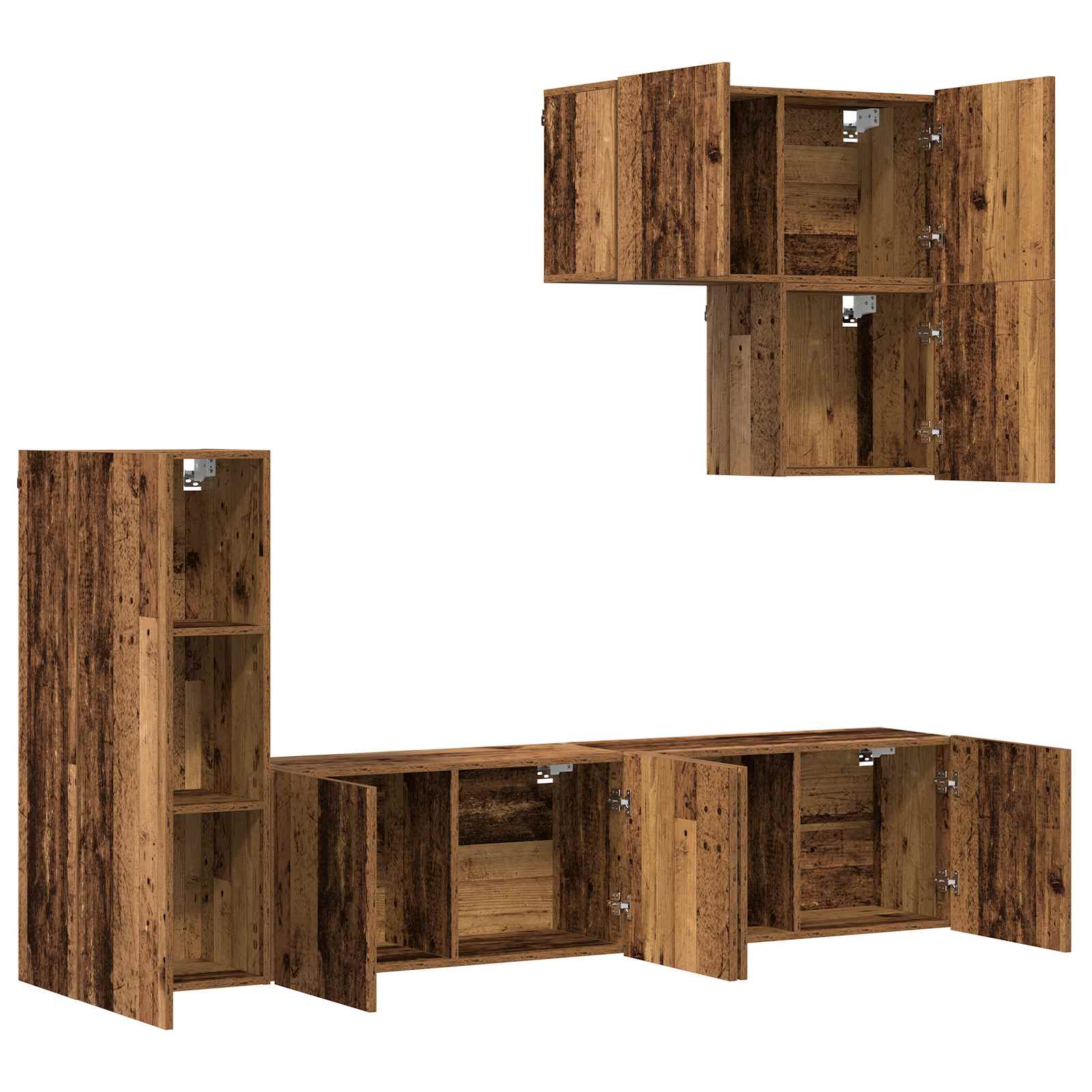 Unité murale de TV 5 pc Bois Ancien Bois d'ingénierie