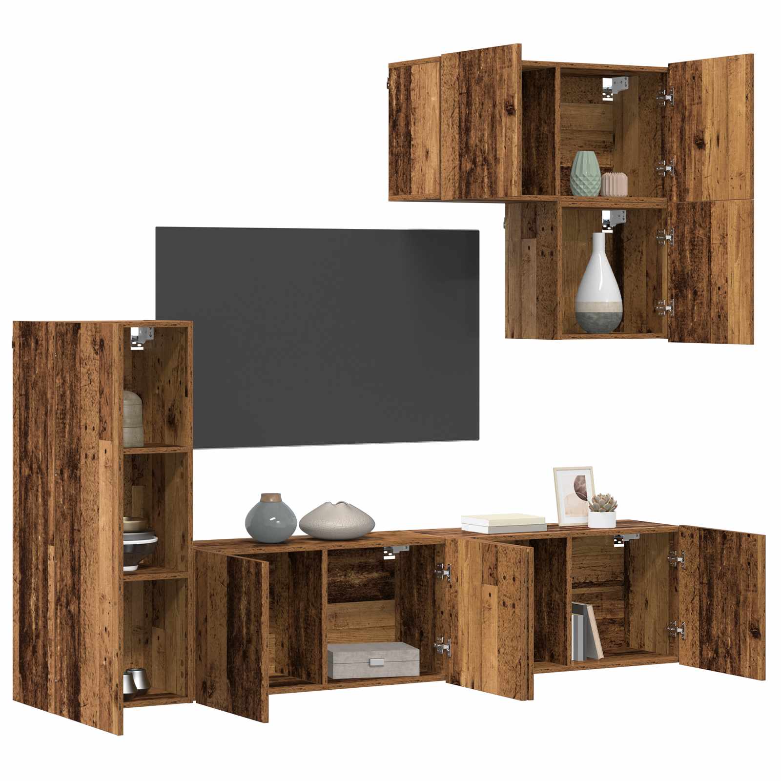 Unité murale de TV 5 pc Bois Ancien Bois d'ingénierie