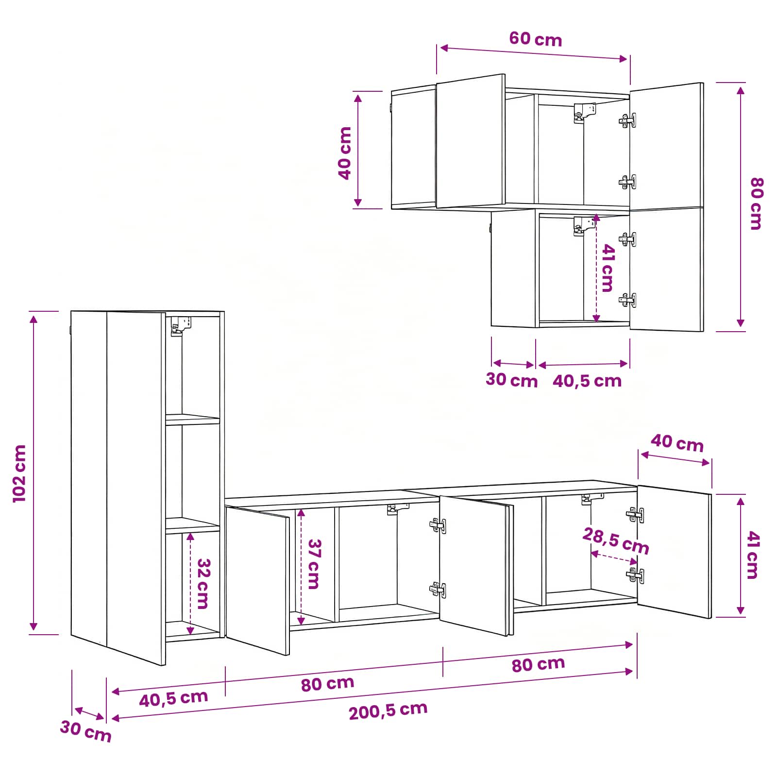 Unité murale de TV 5 pc Bois Ancien Bois d'ingénierie