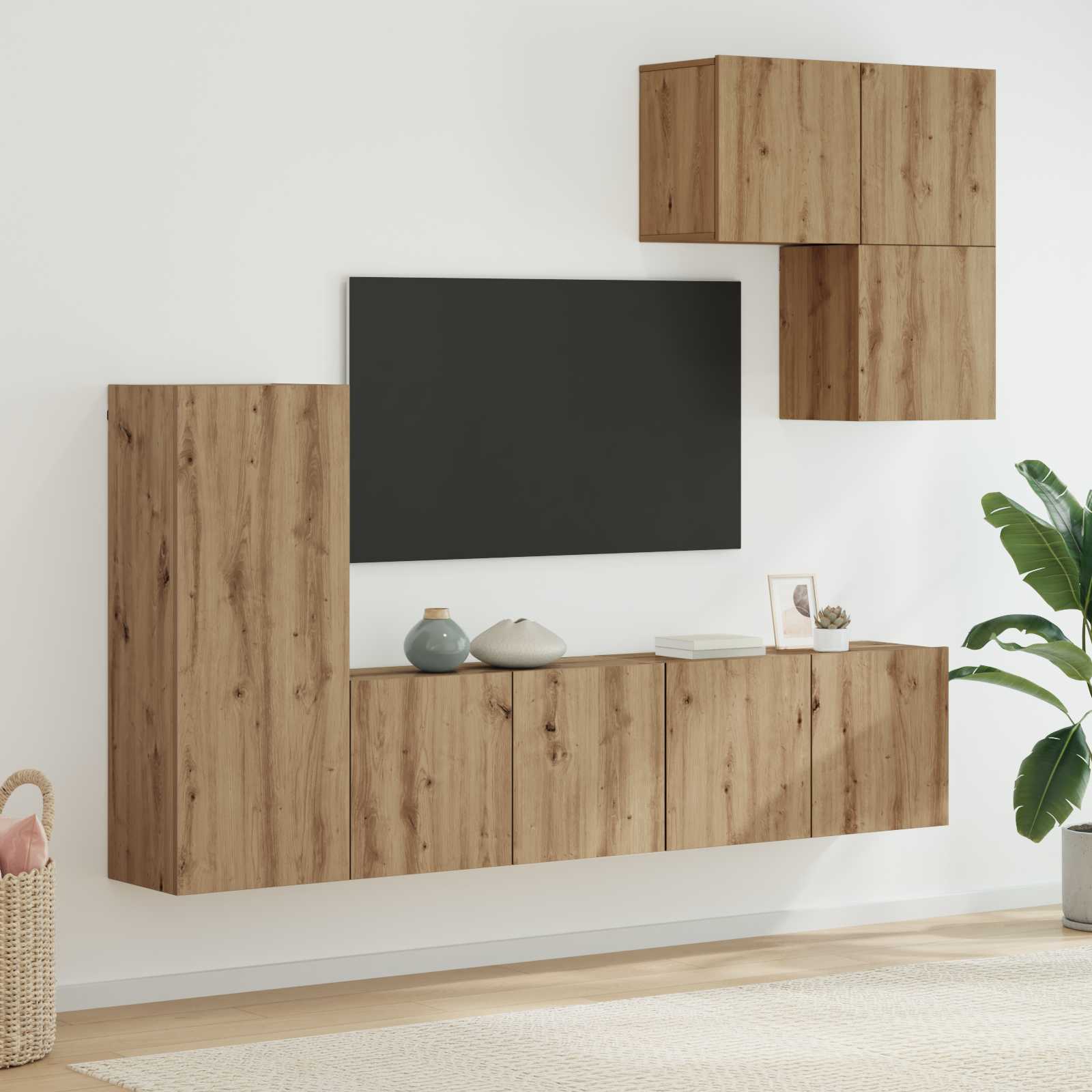 Unité murale de TV 5 pc Chêne artisanal Bois d'ingénierie