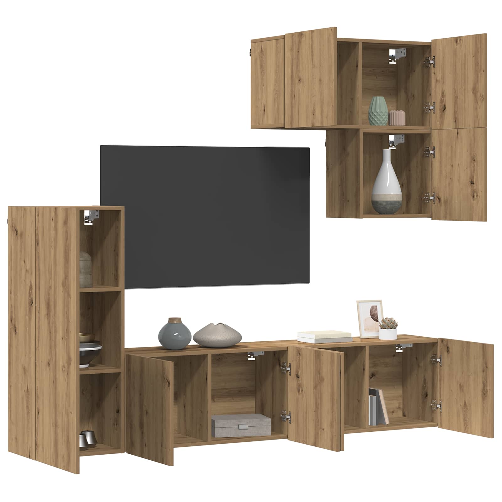 Unité murale de TV 5 pc Chêne artisanal Bois d'ingénierie