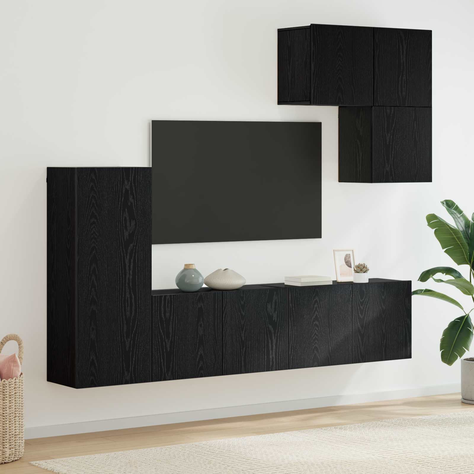 Unité murale de TV 5 pc Chêne noir Bois d'ingénierie