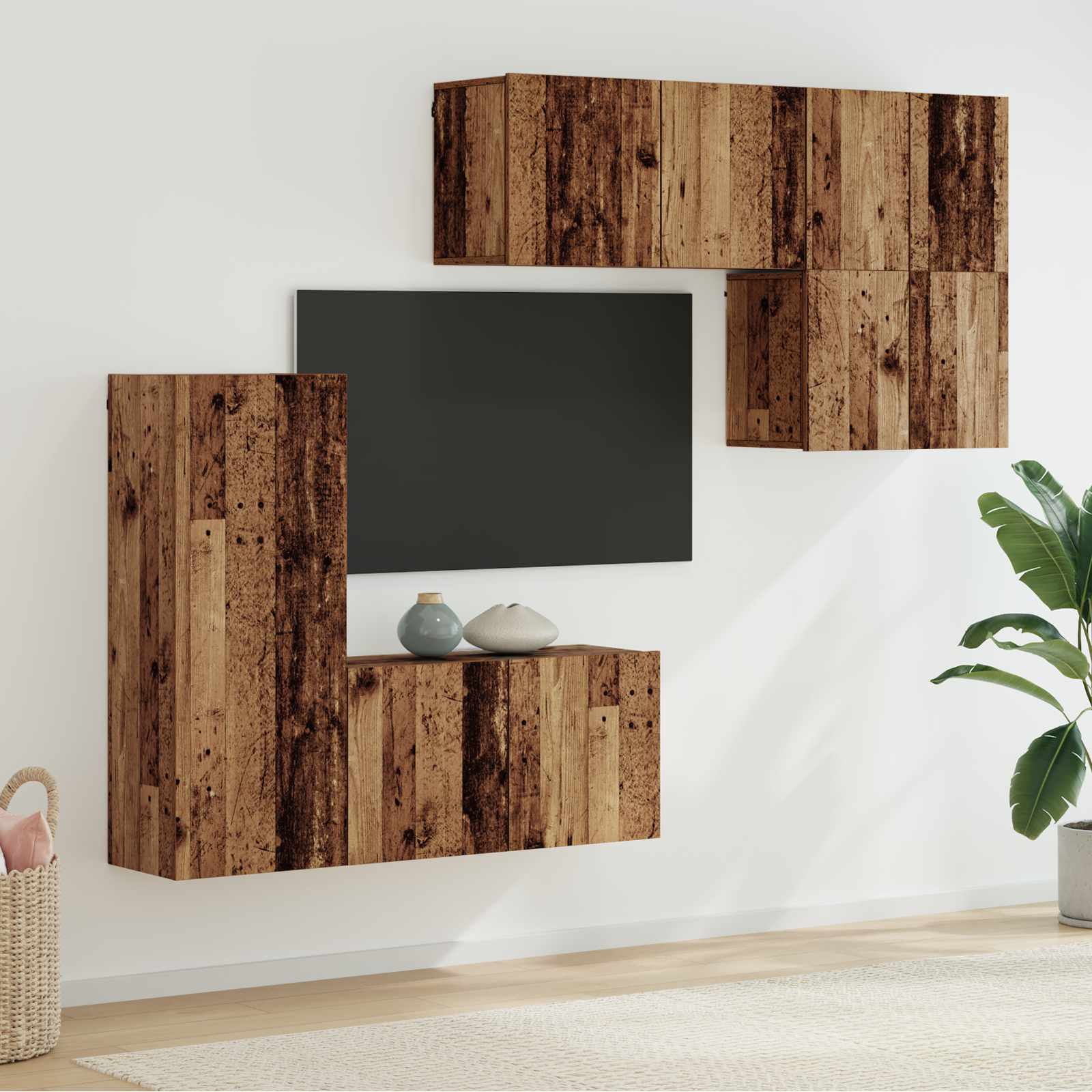 Unité murale de TV 5 pc Bois Ancien Bois d'ingénierie