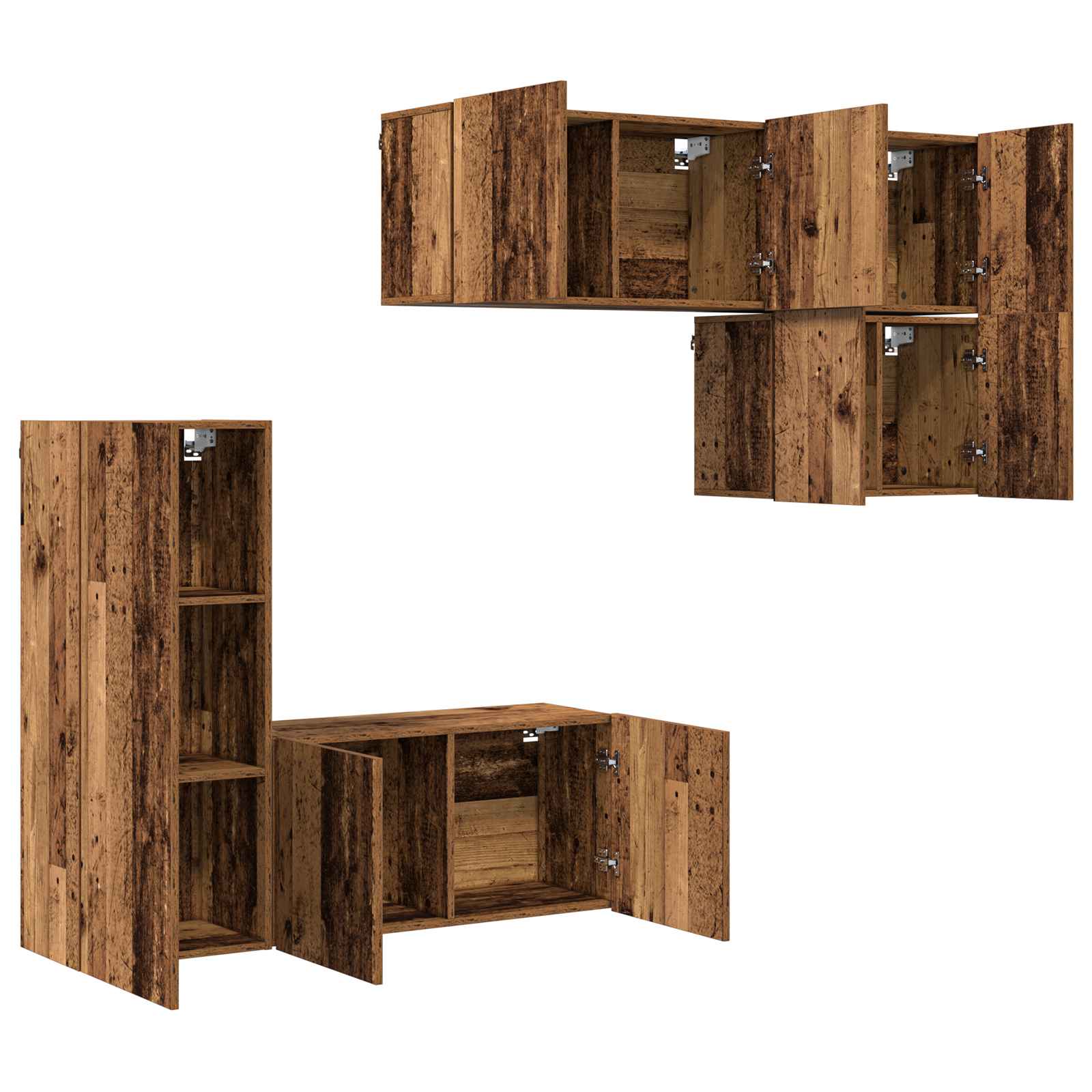 Unité murale de TV 5 pc Bois Ancien Bois d'ingénierie