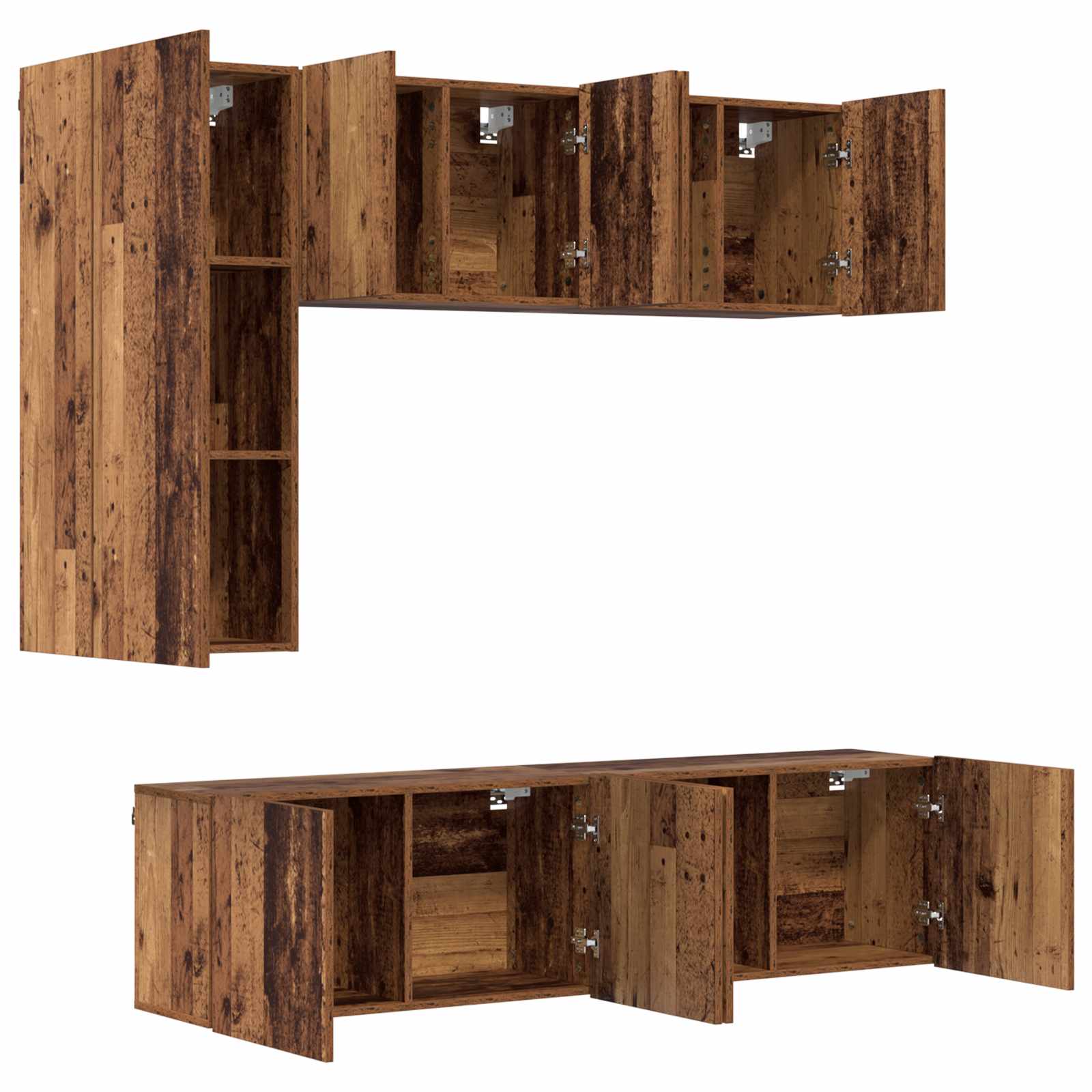 Unité murale de TV 5 pcs Bois Ancien Bois d'ingénierie - XIOS