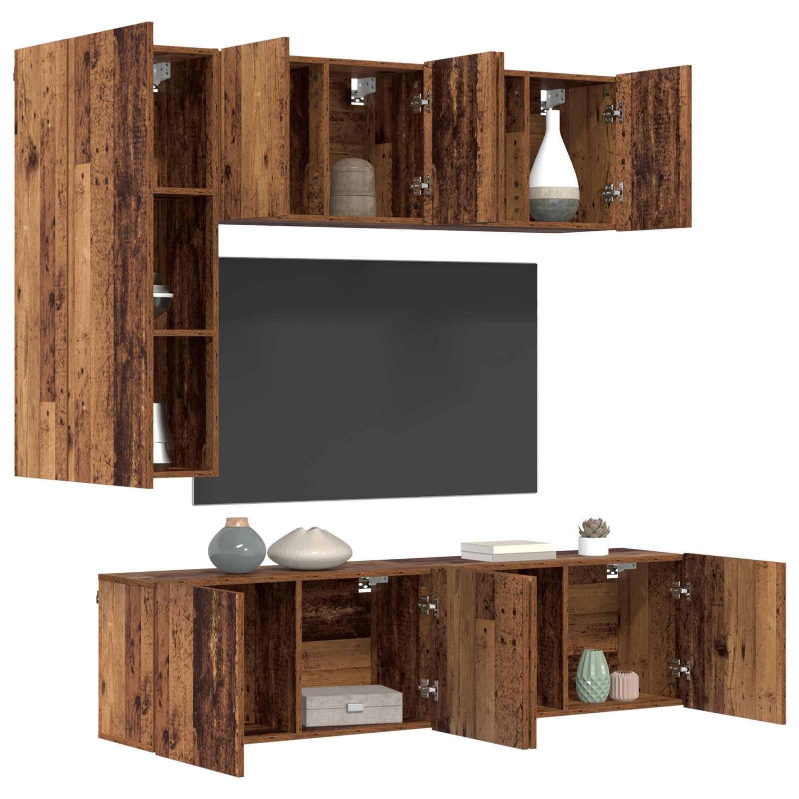 Unité murale de TV 5 pcs Bois Ancien Bois d'ingénierie - XIOS