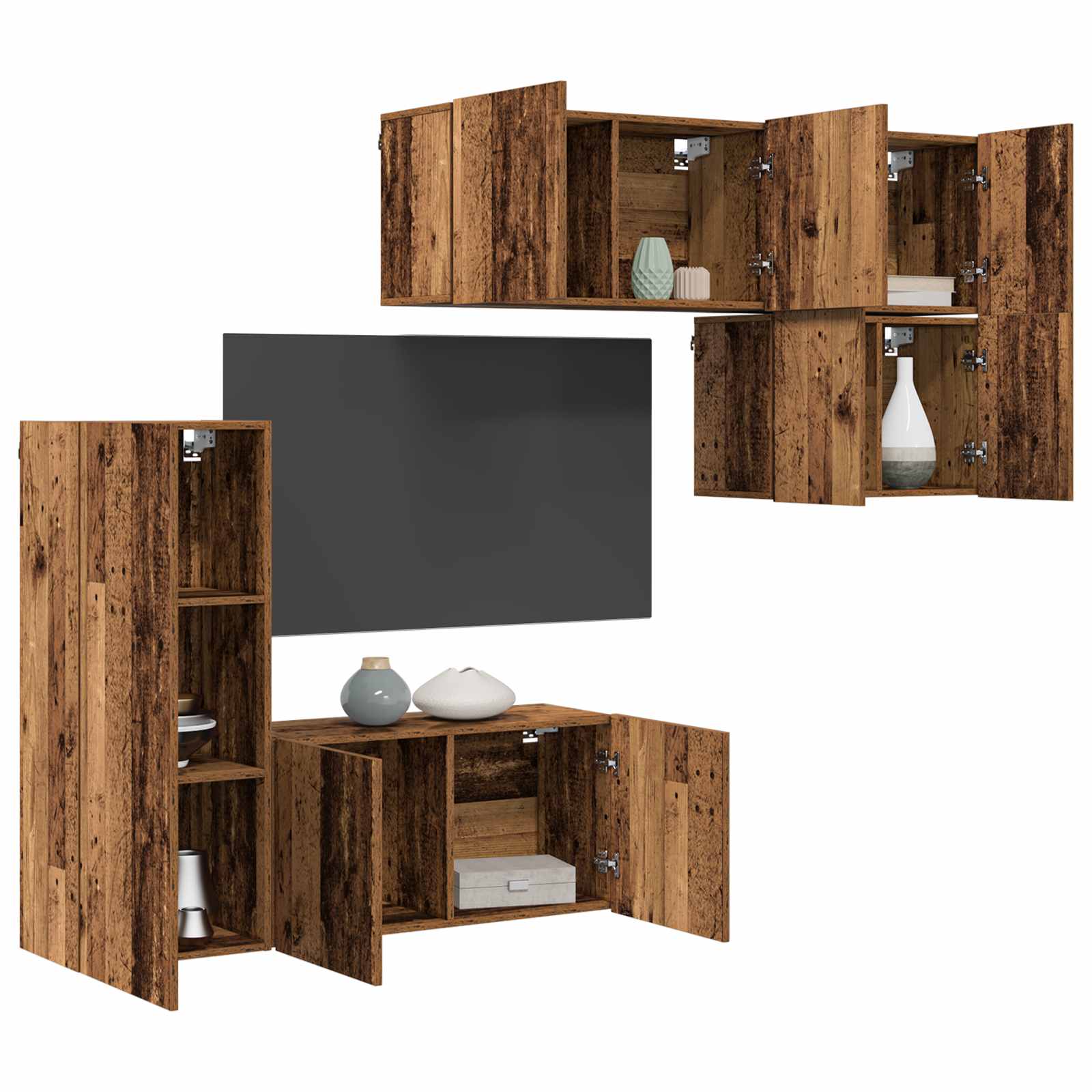 Unité murale de TV 5 pc Bois Ancien Bois d'ingénierie