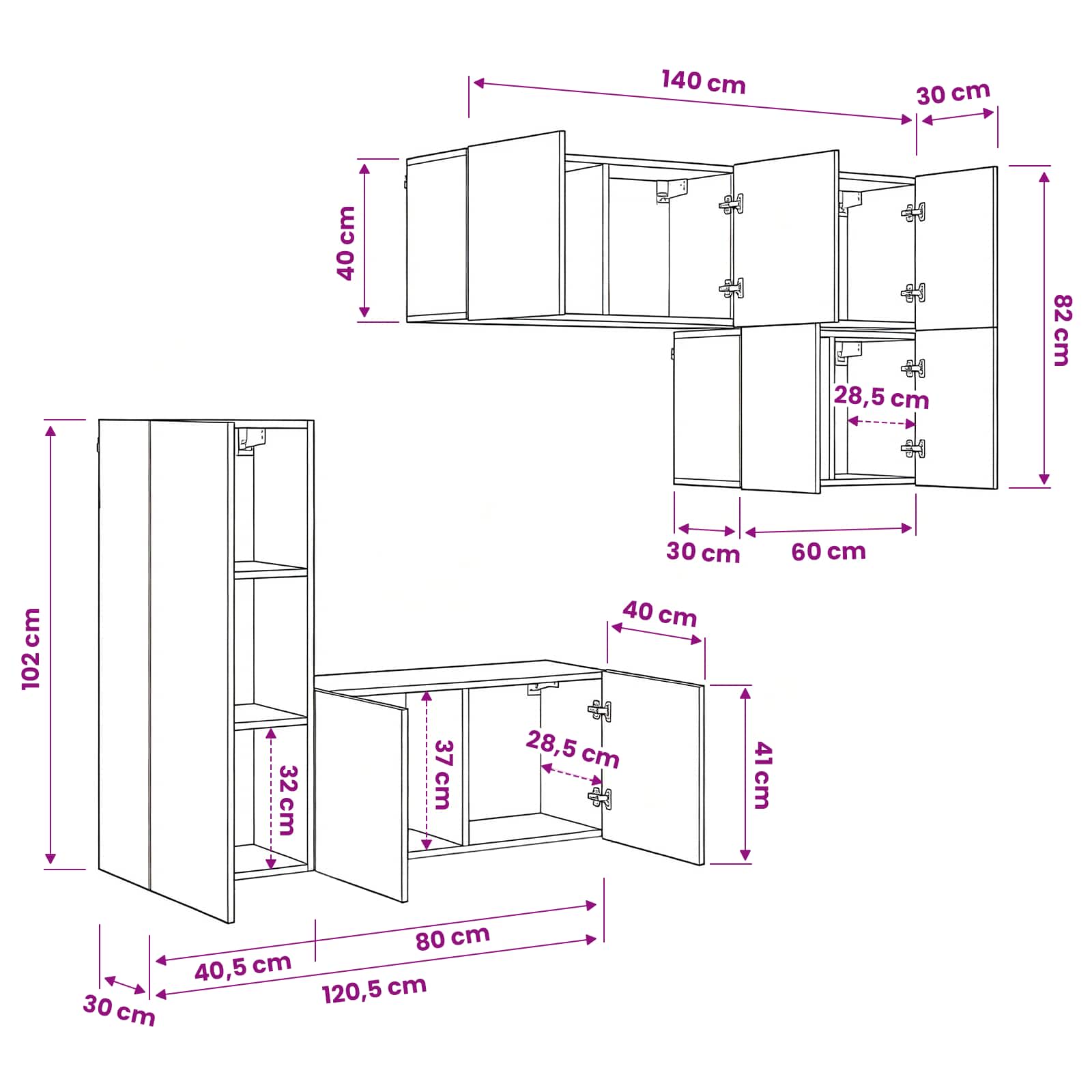 Unité murale de TV 5 pc Bois Ancien Bois d'ingénierie