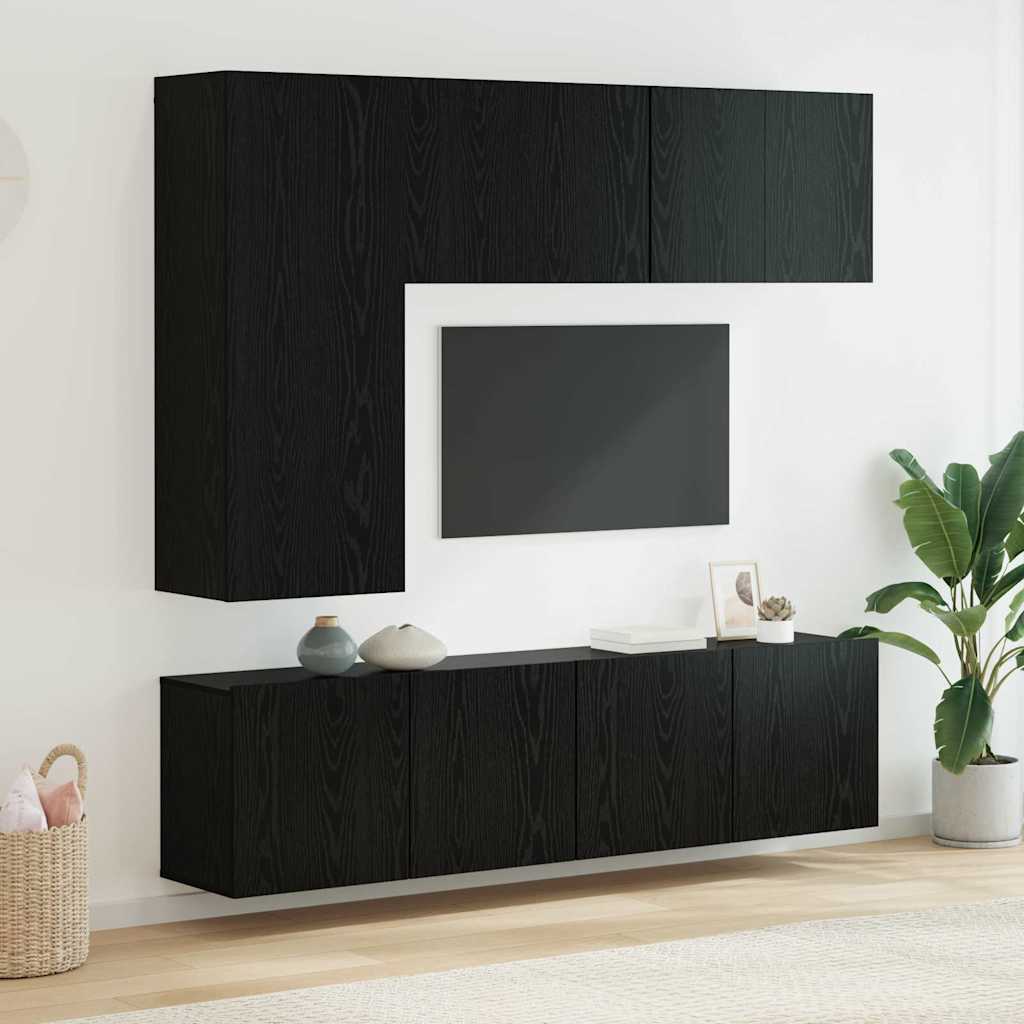 Unité murale de TV 5 pcs Chêne noir Bois d'ingénierie - XIOS