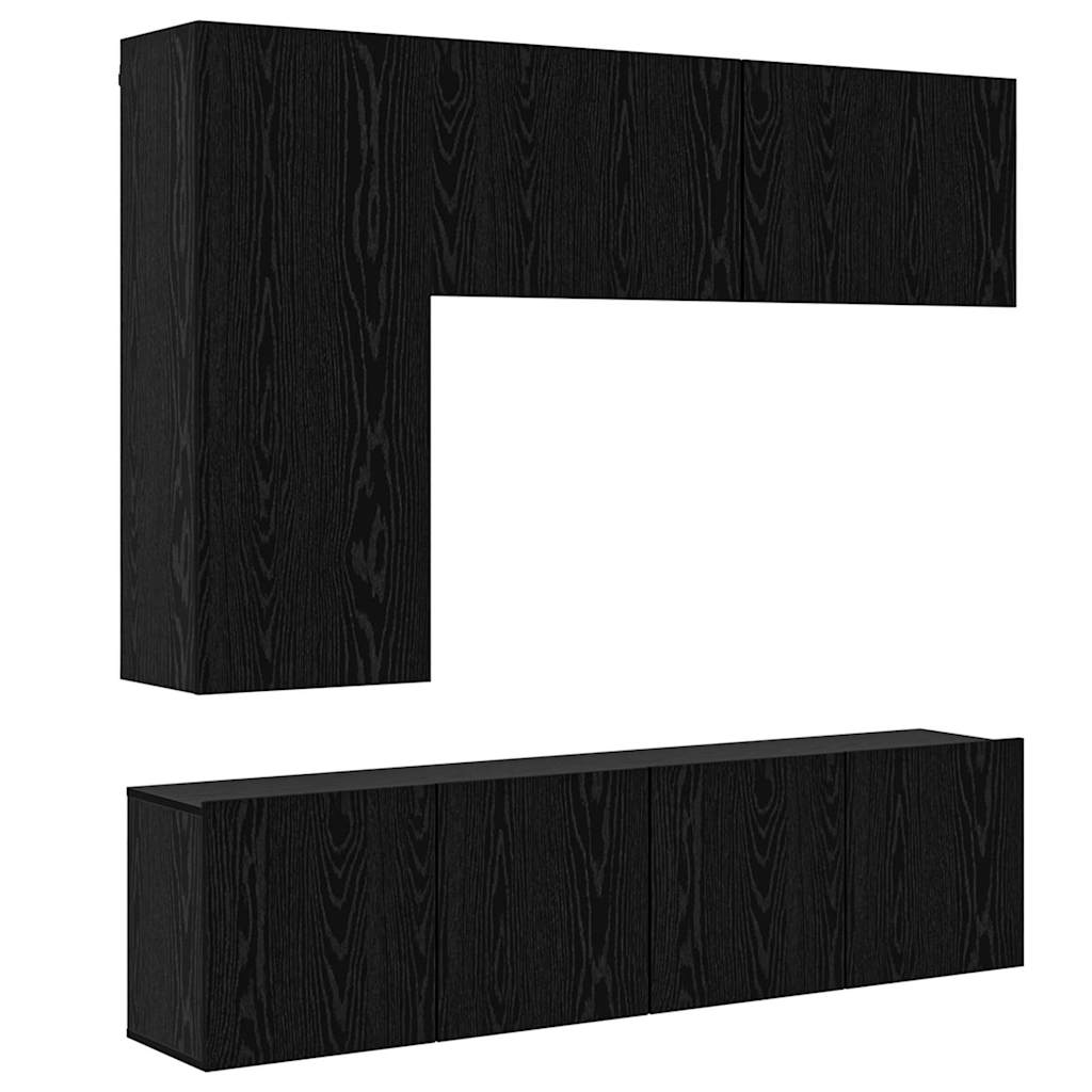 Unité murale de TV 5 pcs Chêne noir Bois d'ingénierie - XIOS