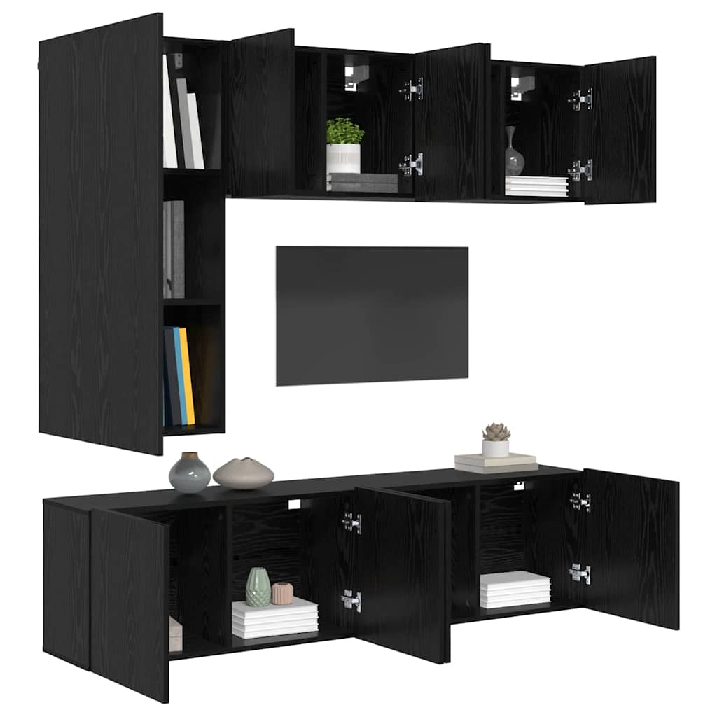 Unité murale de TV 5 pcs Chêne noir Bois d'ingénierie - XIOS