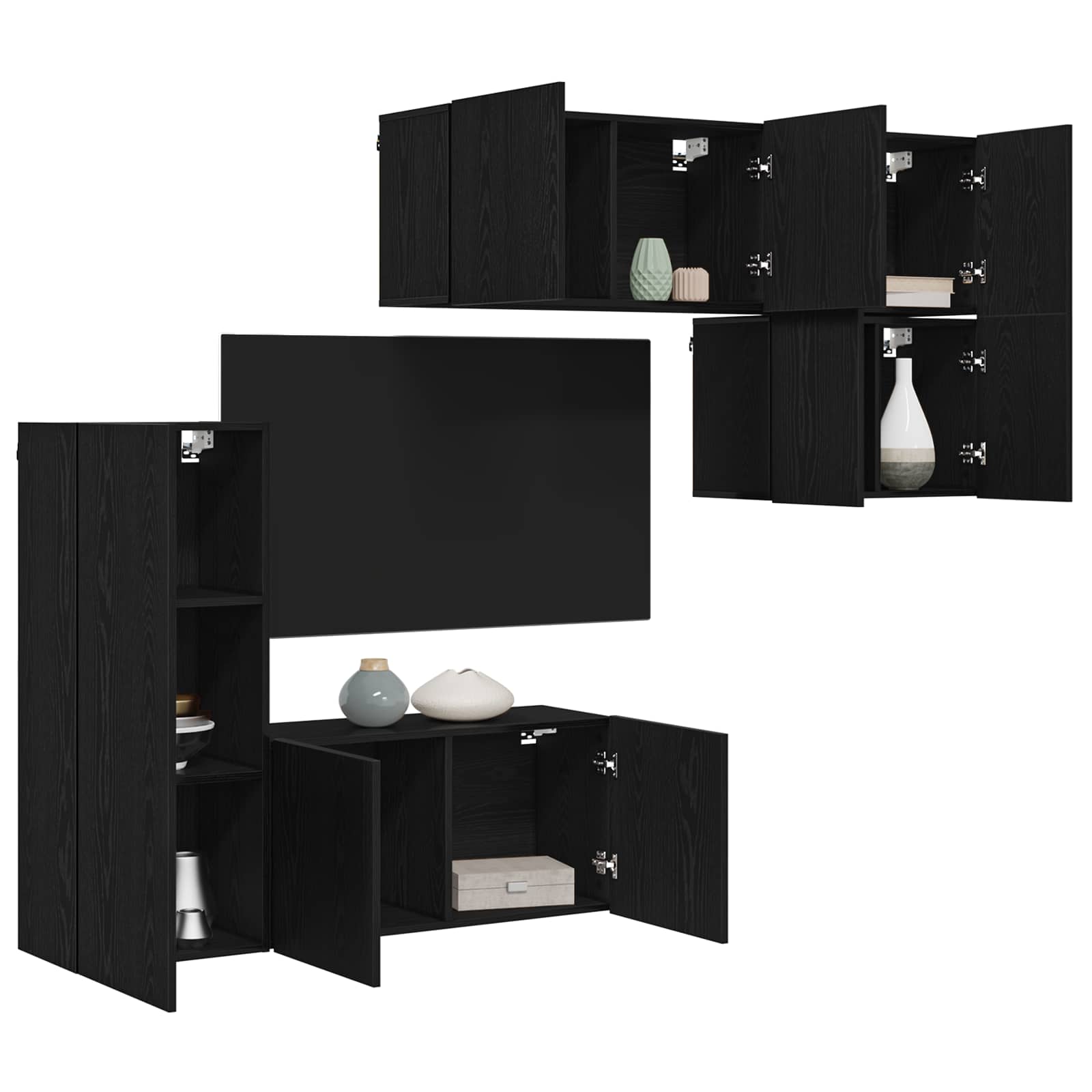 Unité murale de TV 5 pc Chêne noir Bois d'ingénierie