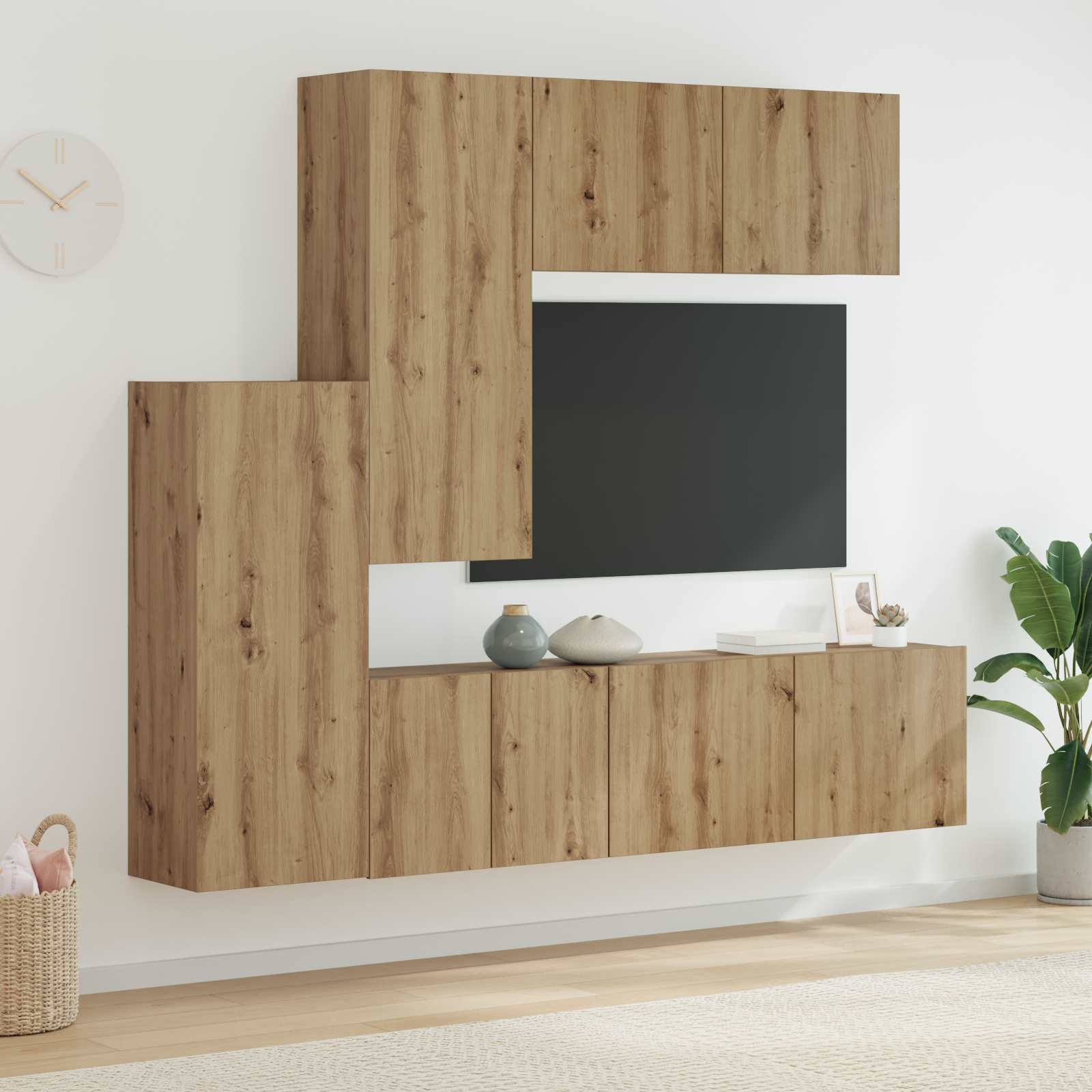 Unité murale de TV 5 pcs Chêne artisanal Bois d'ingénierie - XIOS