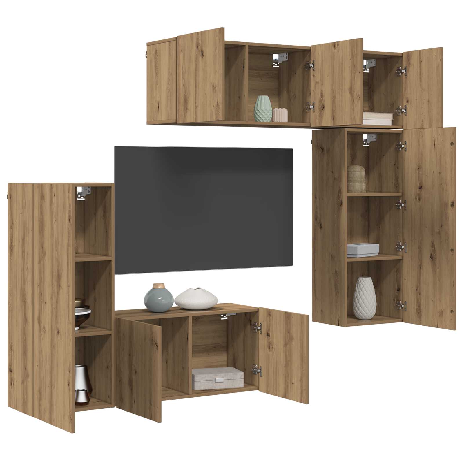 Unité murale de TV 5 pc Chêne artisanal Bois d'ingénierie