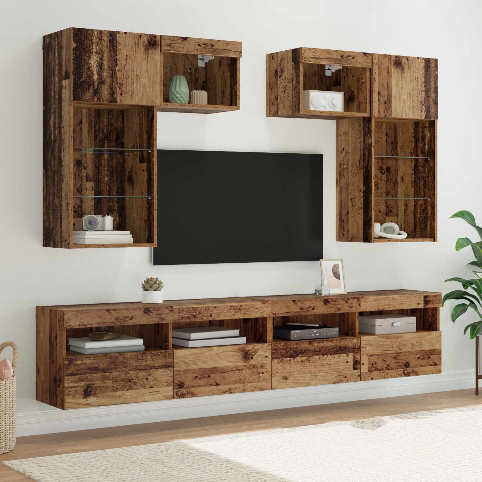 Meubles TV muraux 6 pc Chêne noir Bois d'ingénierie