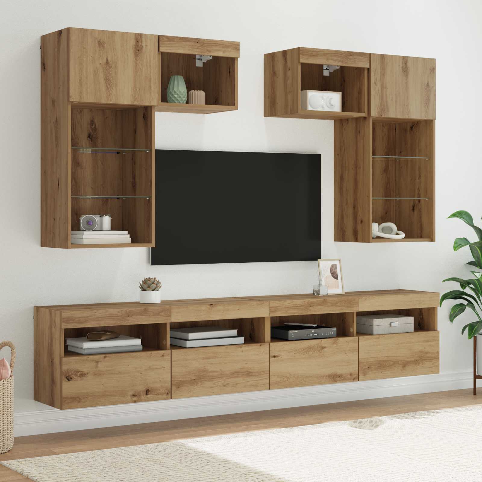 Meubles TV muraux 6 pc Bois Ancien Bois d'ingénierie