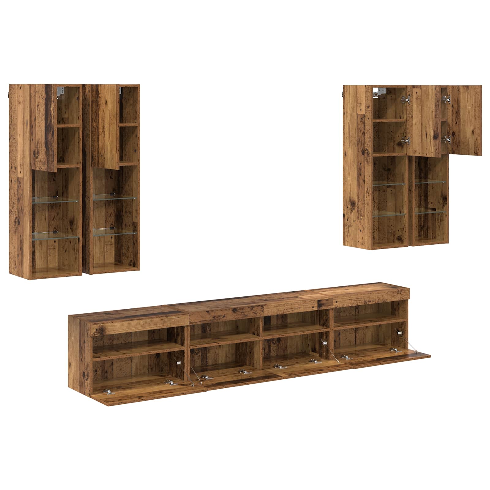 Ensemble de meuble TV mural avec éclairage LED 7 pc Bois ancien