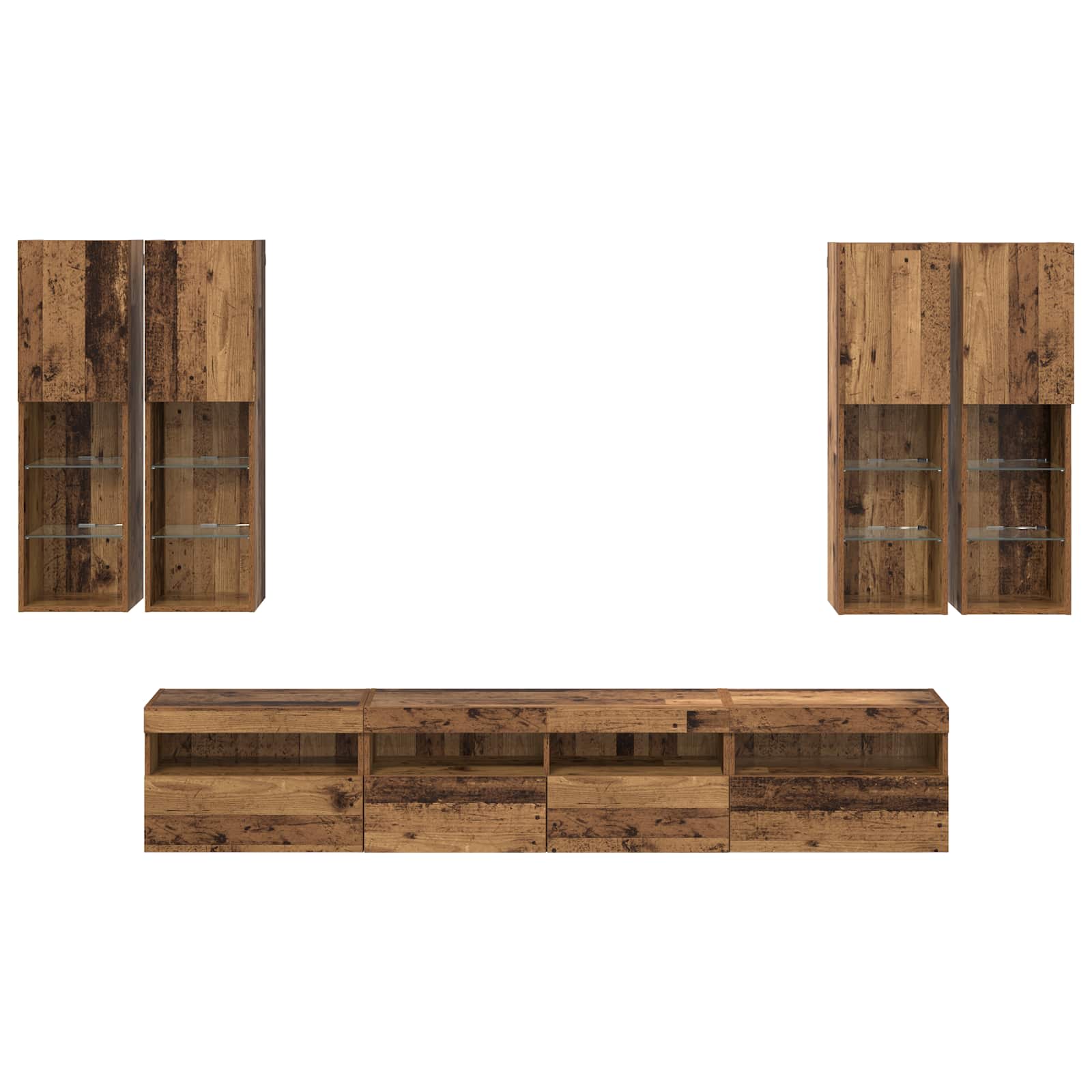 Ensemble de meuble TV mural avec éclairage LED 7 pc Bois ancien