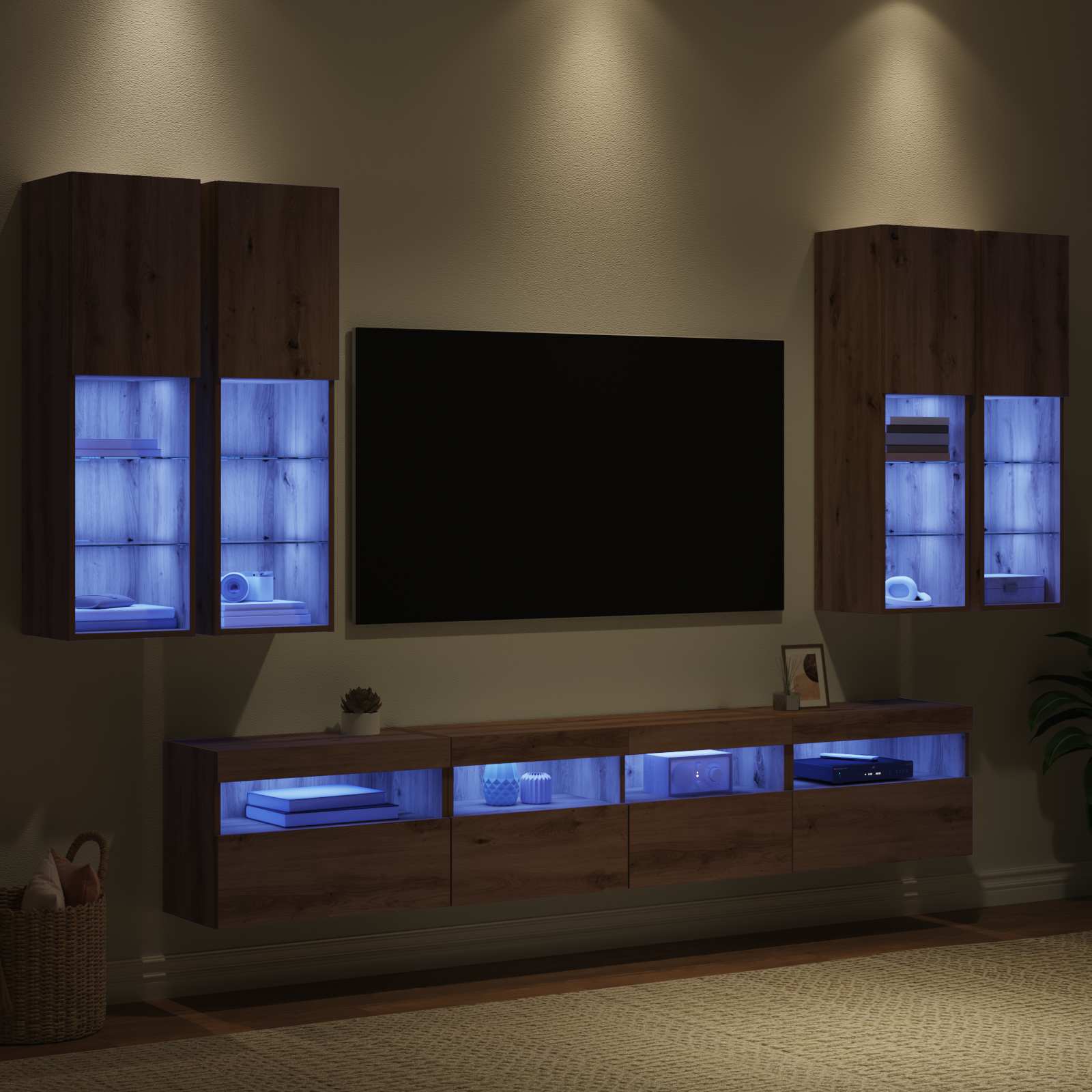 Ensemble de meuble TV mural avec éclairage LED 7 pc