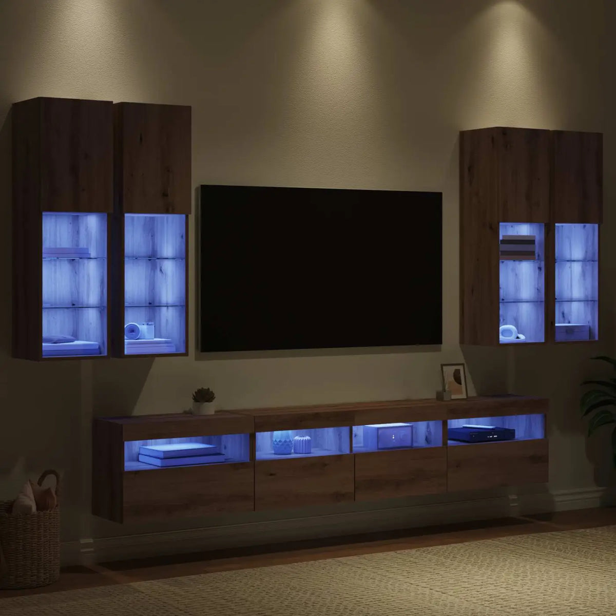 Ensemble de meuble TV mural avec éclairage LED 7 pc - XIOS