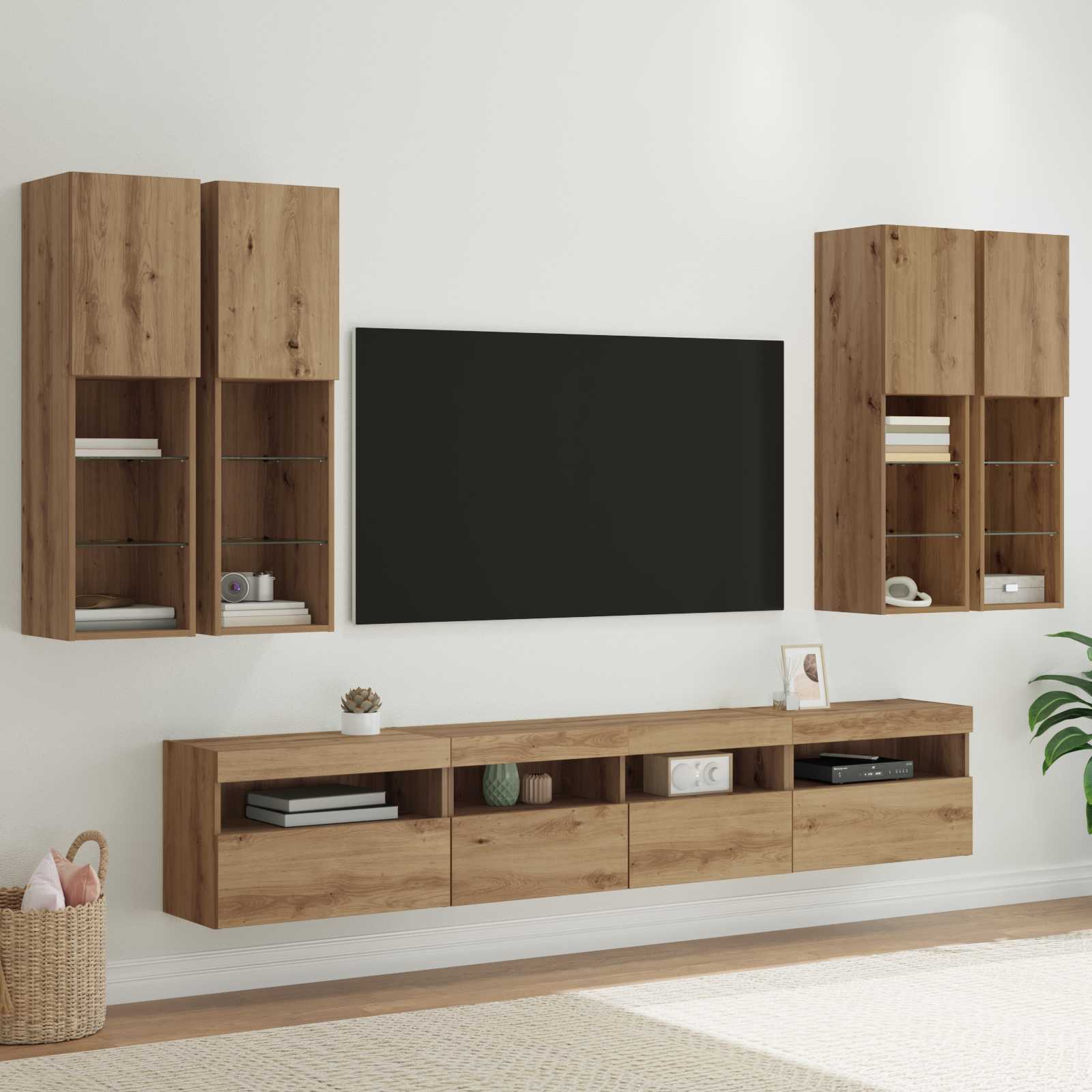 Ensemble de meuble TV mural avec éclairage LED 7 pc