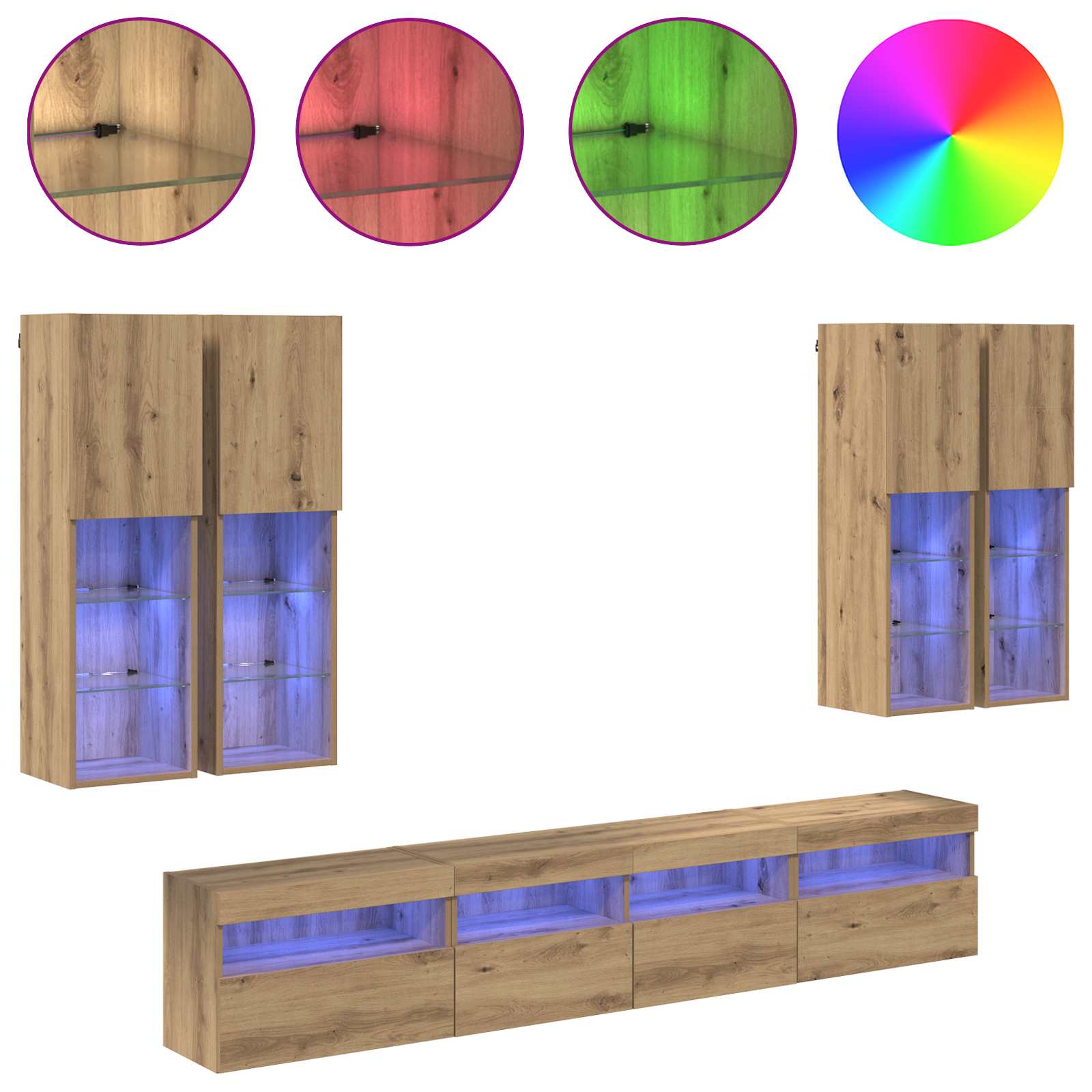 Ensemble de meuble TV mural avec éclairage LED 7 pc