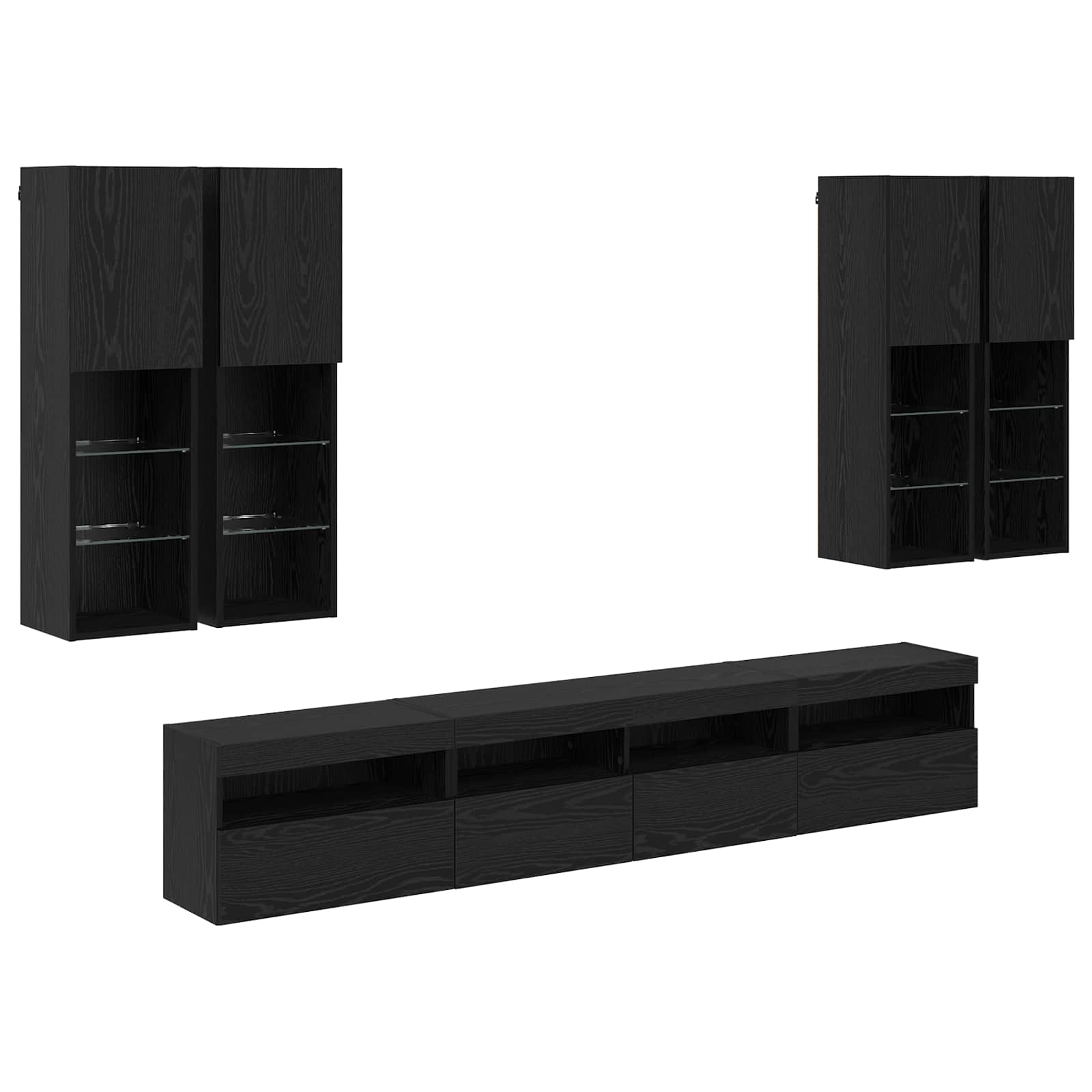 Ensemble de meuble TV mural avec éclairage LED 7 pc Chêne noir