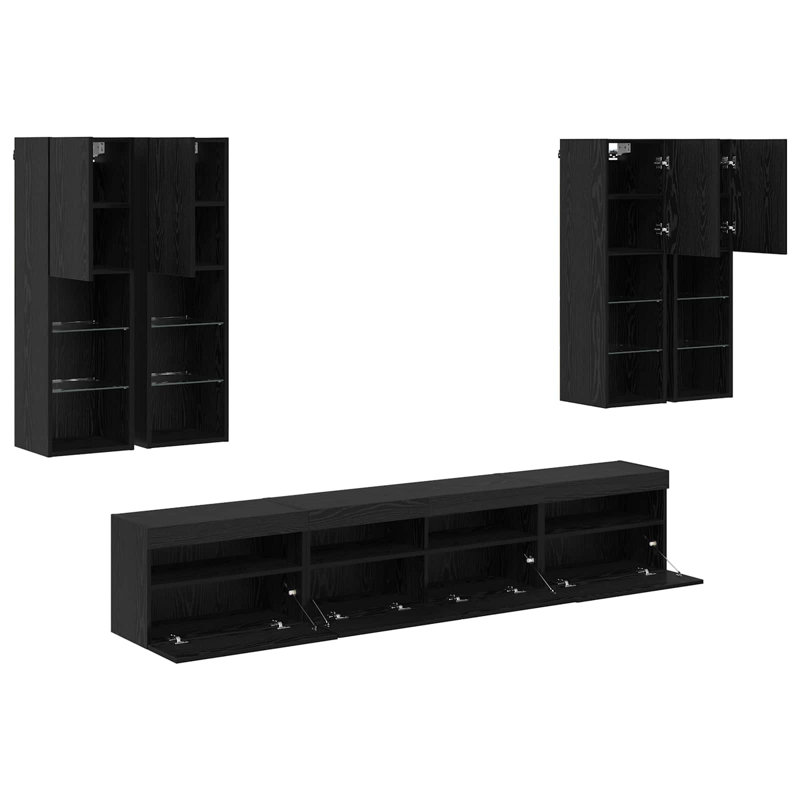 Ensemble de meuble TV mural avec éclairage LED 7 pc Chêne noir