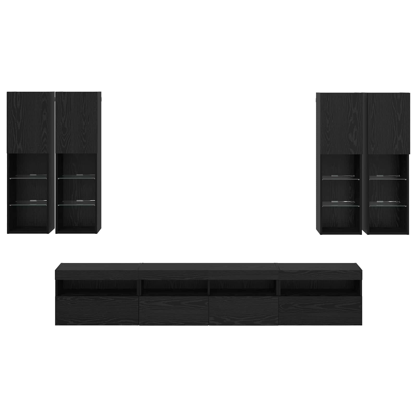 Ensemble de meuble TV mural avec éclairage LED 7 pc Chêne noir