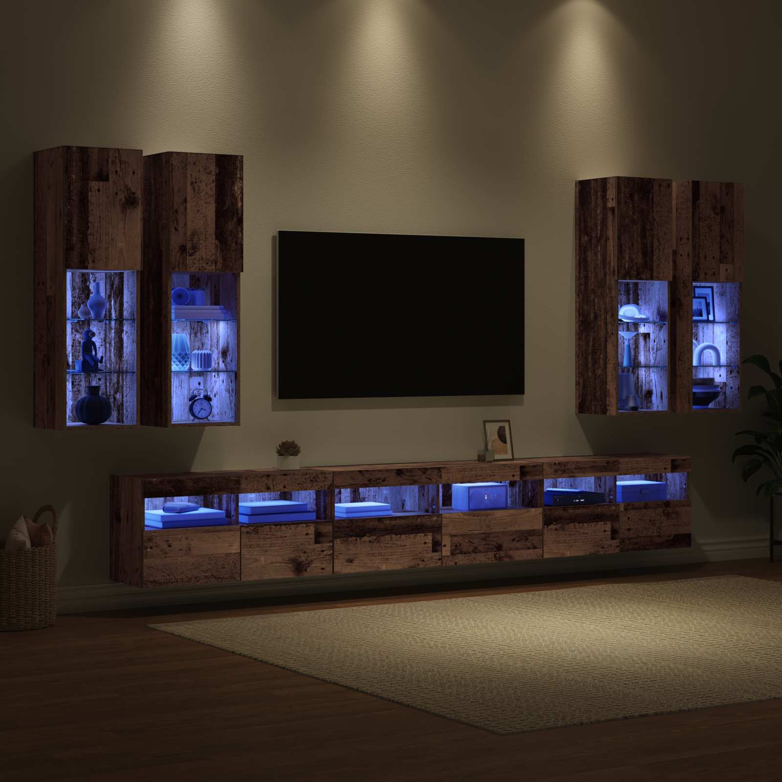 Ensemble de meuble TV mural 7 pc Bois Ancien Bois d'ingénierie