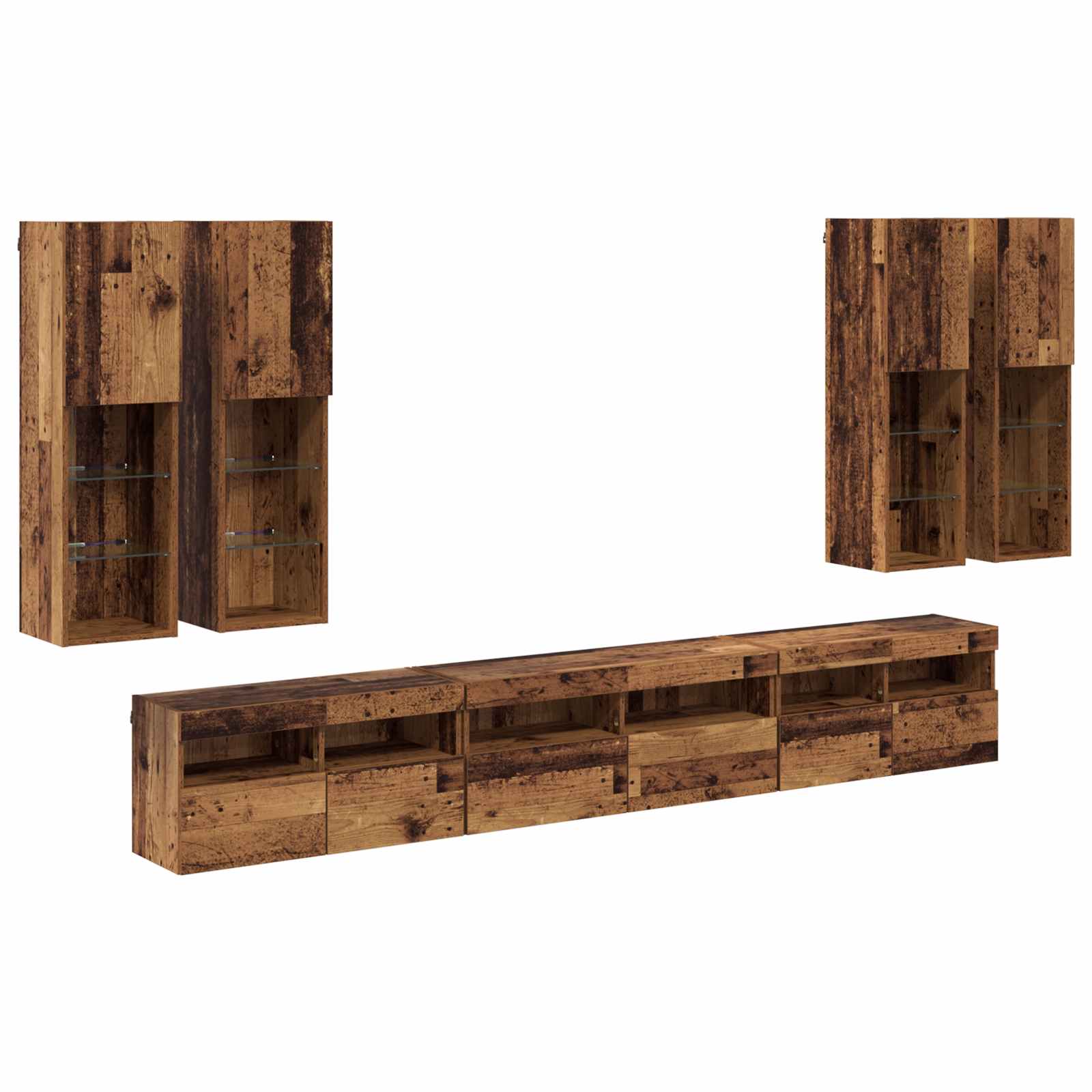 Ensemble de meuble TV mural 7 pc Bois Ancien Bois d'ingénierie