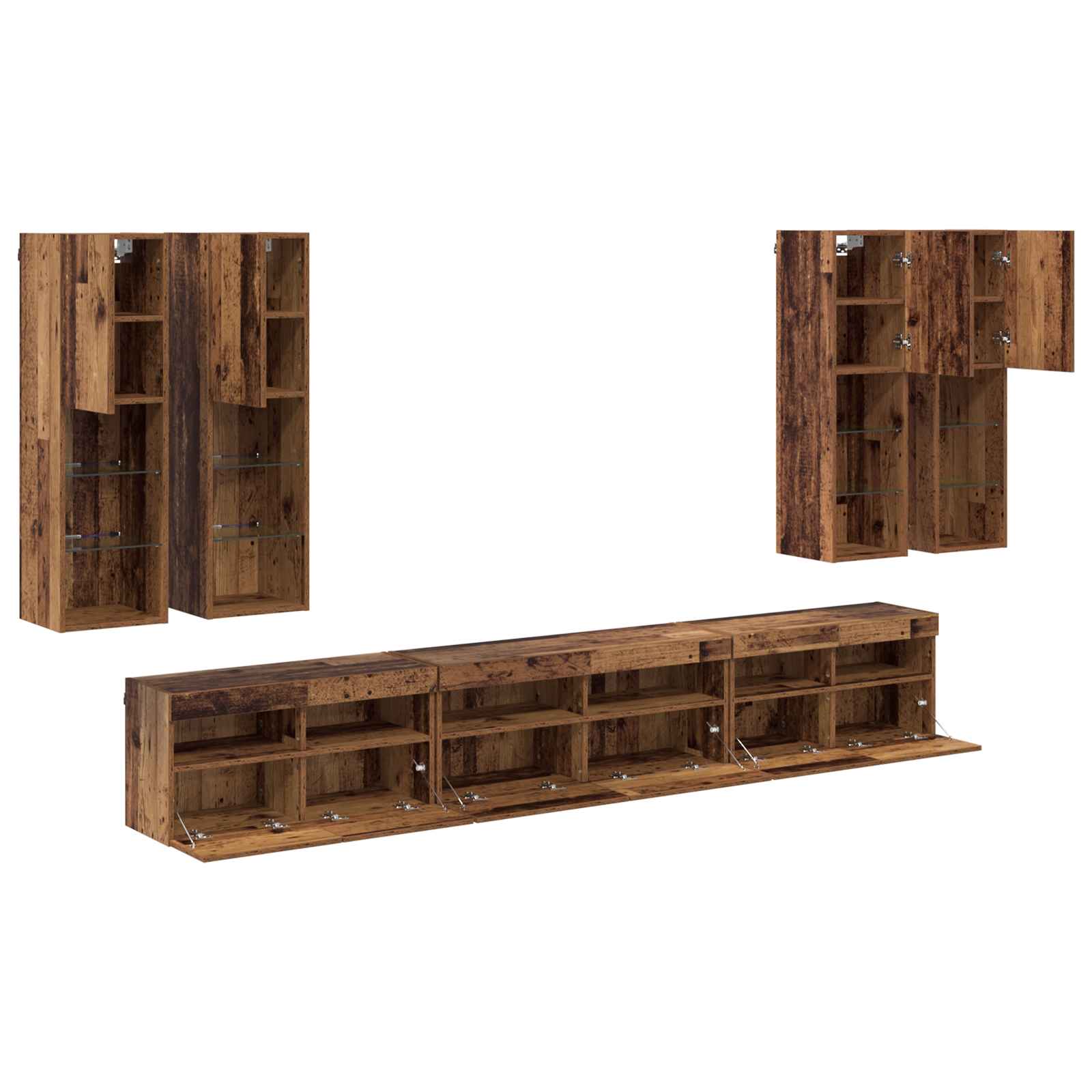 Ensemble de meuble TV mural 7 pc Bois Ancien Bois d'ingénierie
