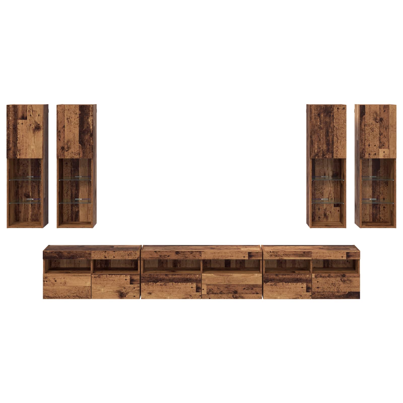 Ensemble de meuble TV mural 7 pc Bois Ancien Bois d'ingénierie